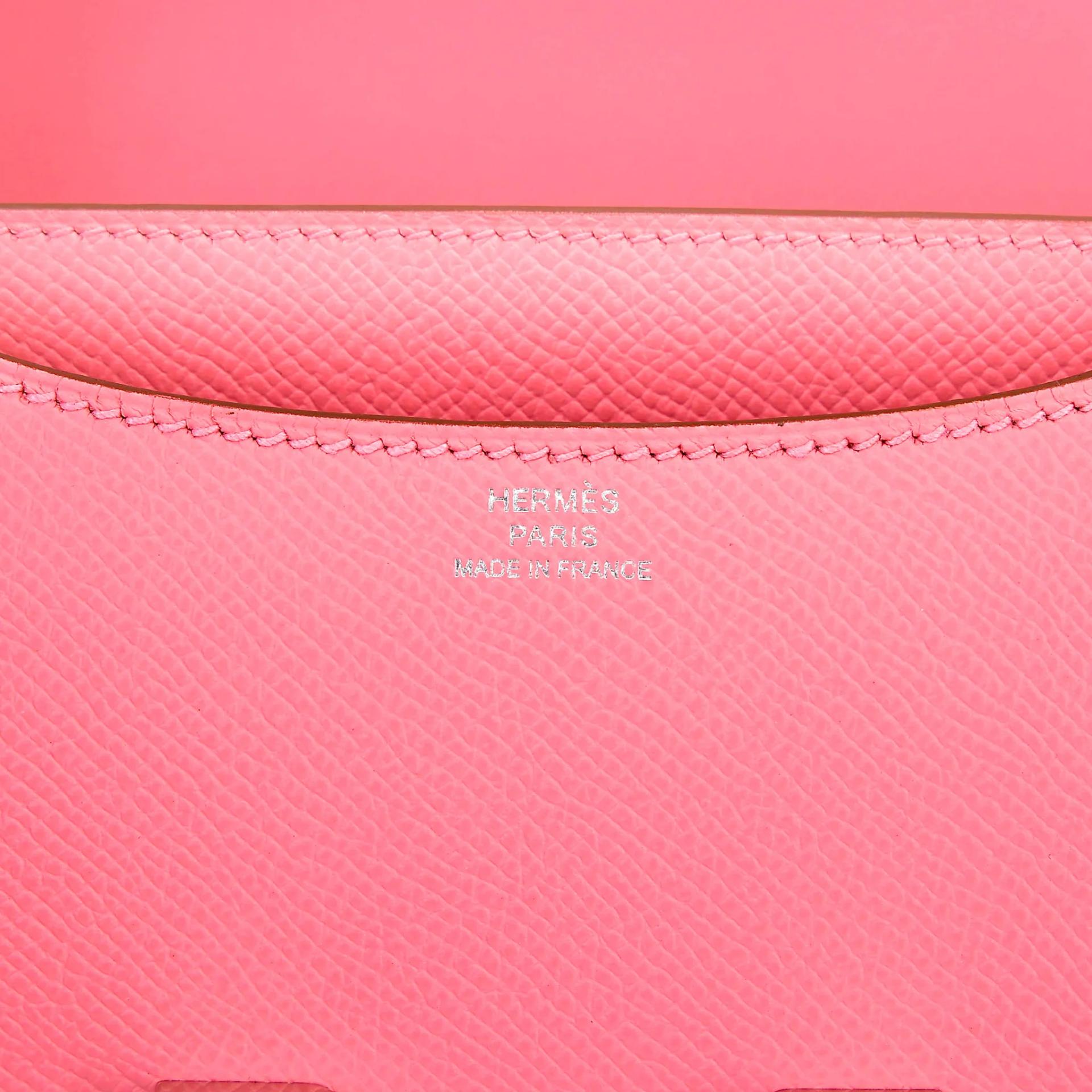 Very Good ( Rank A) HERMÈS Constance Mini 19 Mirror Rose Confetti (1Q) Epsom Palladium hardware B (2023) - 16