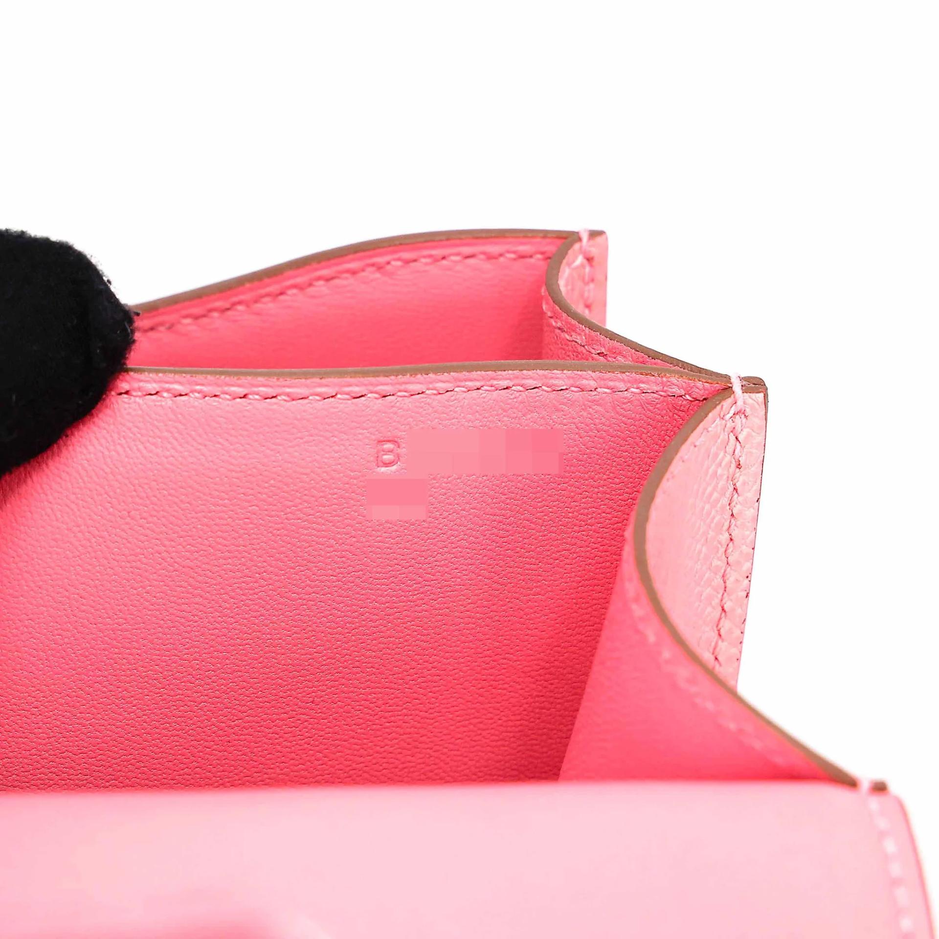 Very Good ( Rank A) HERMÈS Constance Mini 19 Mirror Rose Confetti (1Q) Epsom Palladium hardware B (2023) - 18
