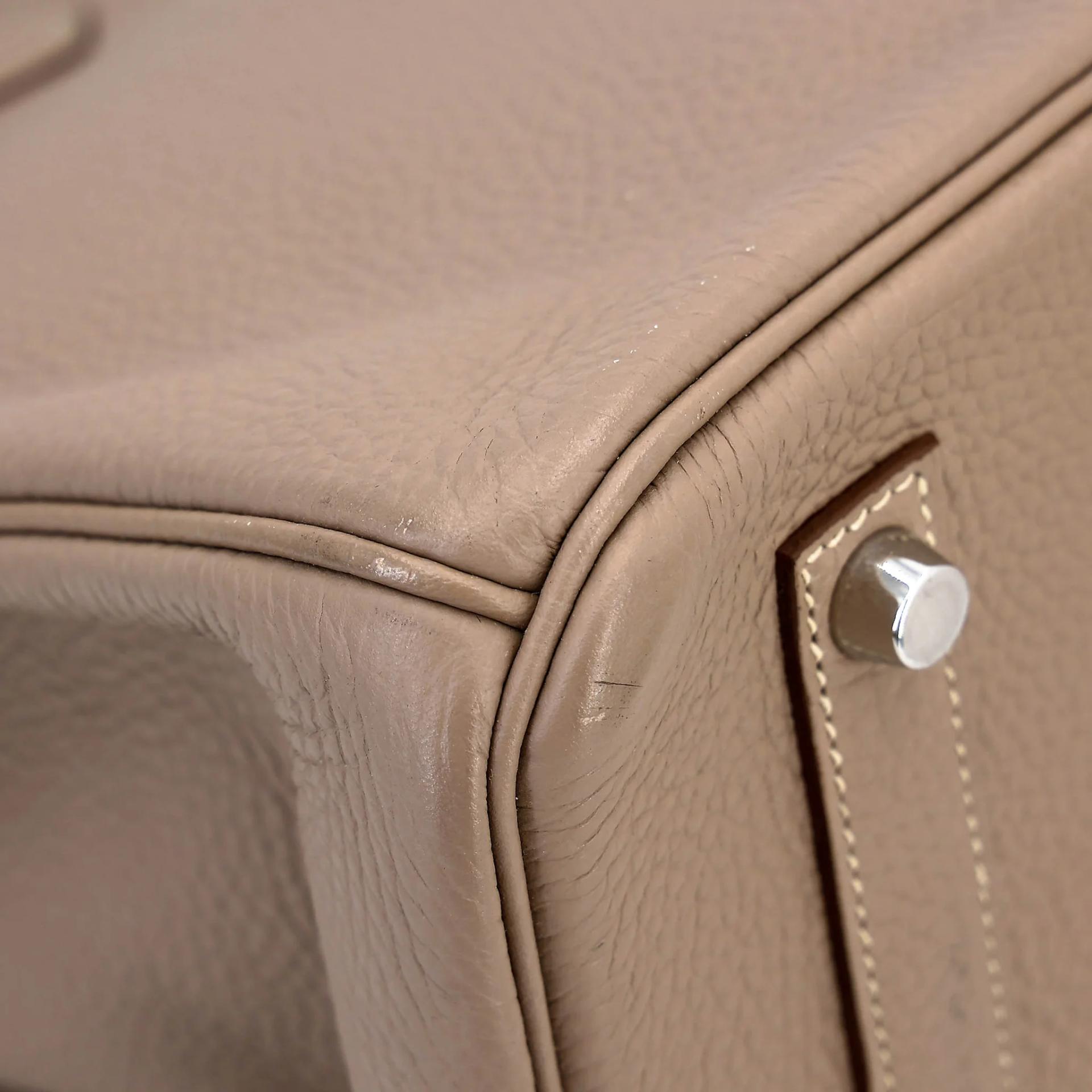 Very Good ( Rank A) HERMÈS Limited Edition Birkin 35 Casaque Gris Tourterelle (81) Sanguine (9M) Moutarde (9U) Clemence Swift Brushed Palladium Square Q (2013) - 16