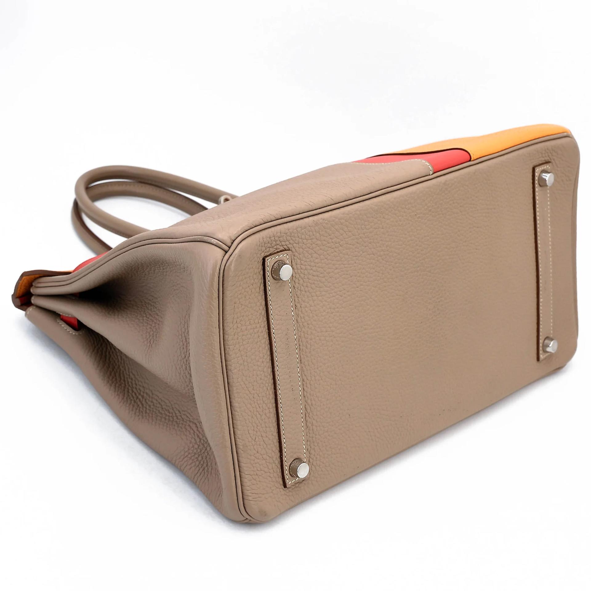 Very Good ( Rank A) HERMÈS Limited Edition Birkin 35 Casaque Gris Tourterelle (81) Sanguine (9M) Moutarde (9U) Clemence Swift Brushed Palladium Square Q (2013) - 5