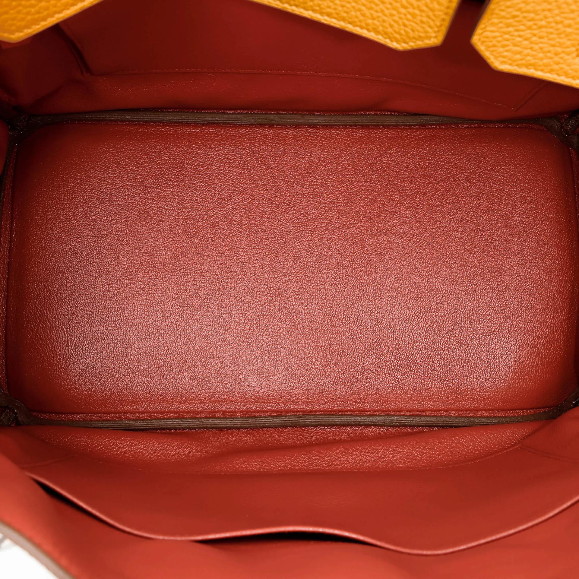 Very Good ( Rank A) HERMÈS Limited Edition Birkin 35 Casaque Gris Tourterelle (81) Sanguine (9M) Moutarde (9U) Clemence Swift Brushed Palladium Square Q (2013) - 28