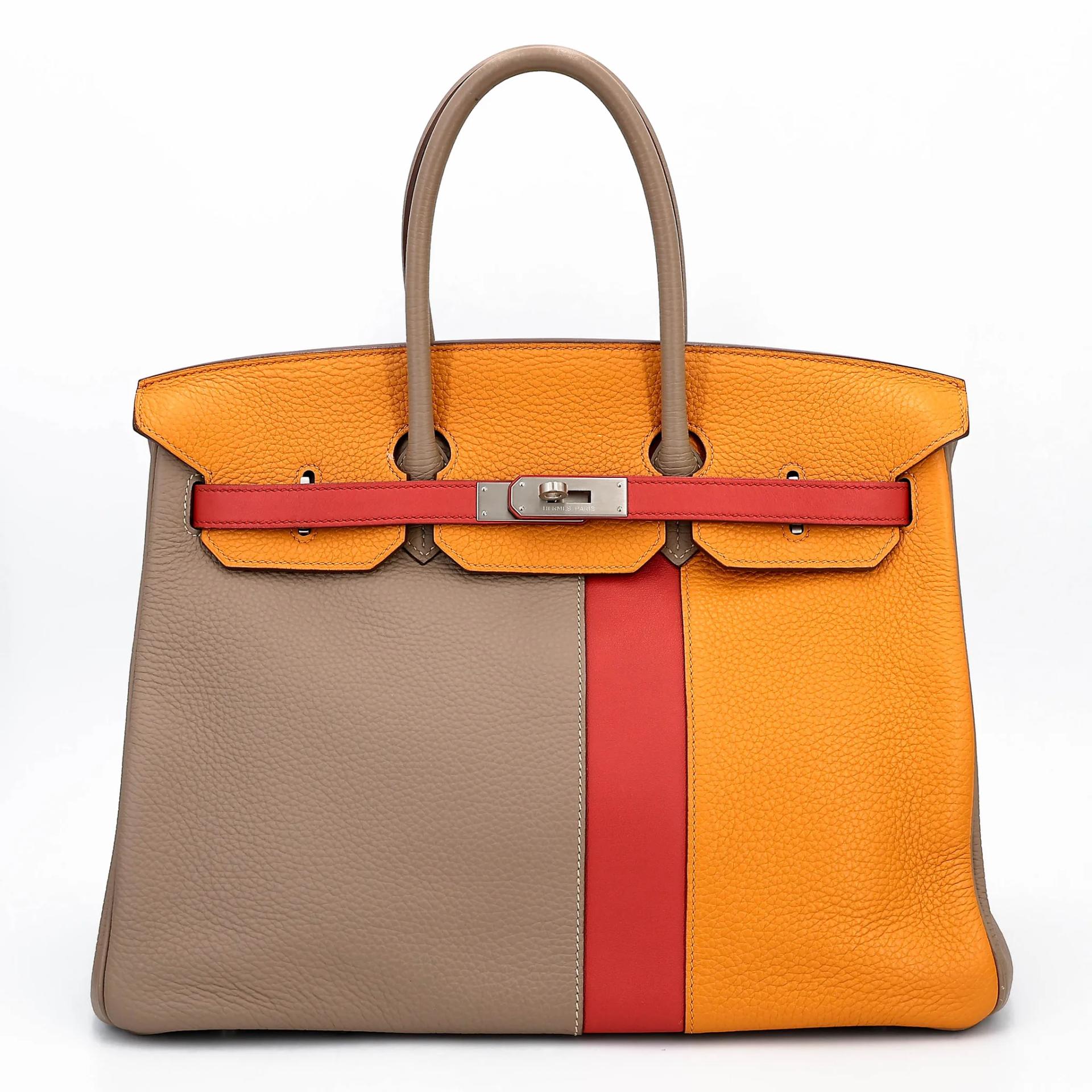Birkin 35 Casaque Gris Tourterelle (81) Sanguine (9M) Moutarde (9U)