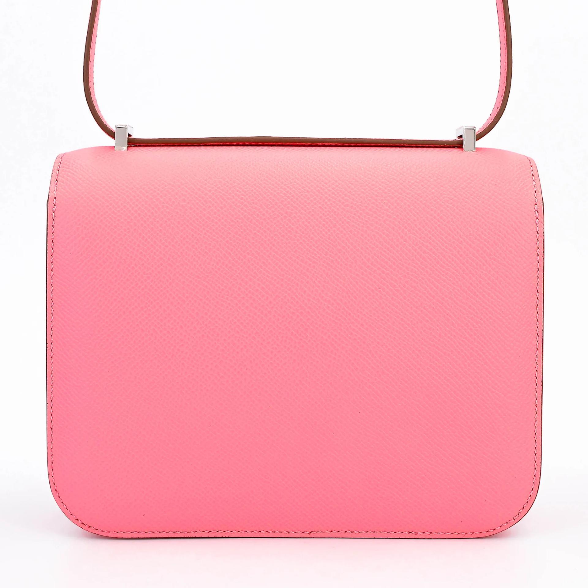 Very Good ( Rank A) HERMÈS Constance Mini 19 Mirror Rose Confetti (1Q) Epsom Palladium hardware B (2023) - 2