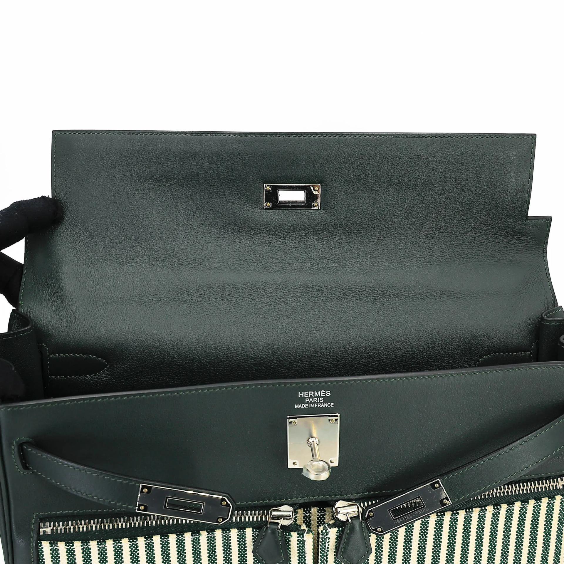 SA超美品 HERMÈS 愛馬仕 Kelly Lakis 35 2Q 英國綠 Vert Anglais Toile H 帆布 Swift牛皮 銀扣 X刻 2016年 - 19
