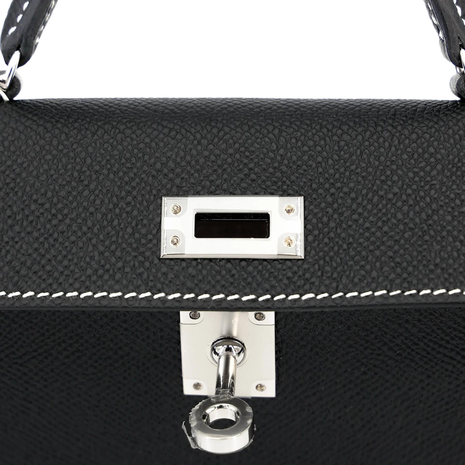 未使用保存品 HERMÈS 愛馬仕 馬蹄印定制 Mini Kelly 二代 HSS 89 黑色 Noir (Black) I2 奶油白 Nata Epsom牛皮 銀扣 W刻 2024年 - 10