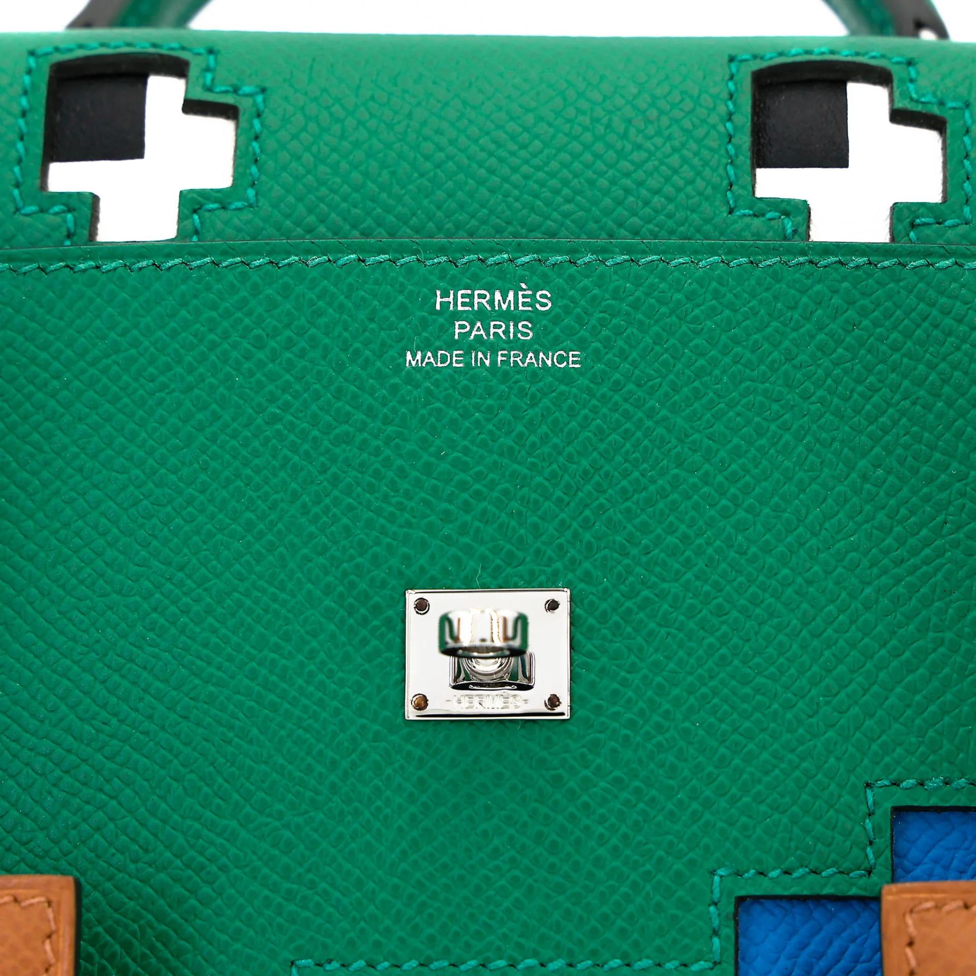 未使用保存品 HERMÈS 愛馬仕 限量收藏款 Kelly Doll Picto U4 絲絨綠 Vert Vertigo 37 金棕色 Gold B3 坦桑尼亞藍 Bleu Zanzibar H0 Gris misty 霧霾灰 Epsom牛皮 銀扣 W刻 2024年 - 14