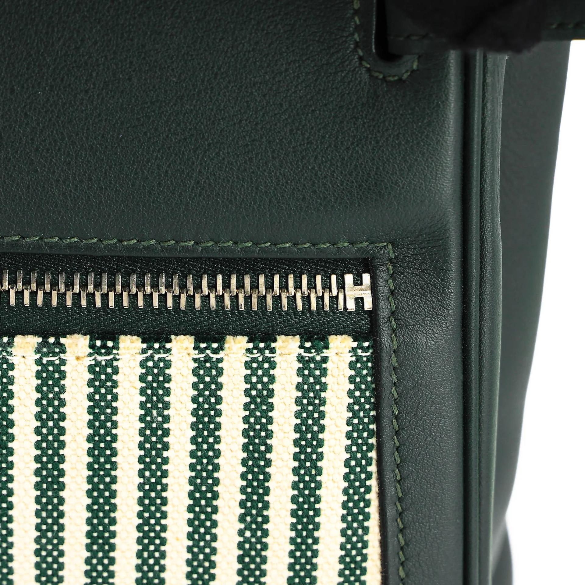 SA超美品 HERMÈS 愛馬仕 Kelly Lakis 35 2Q 英國綠 Vert Anglais Toile H 帆布 Swift牛皮 銀扣 X刻 2016年 - 23