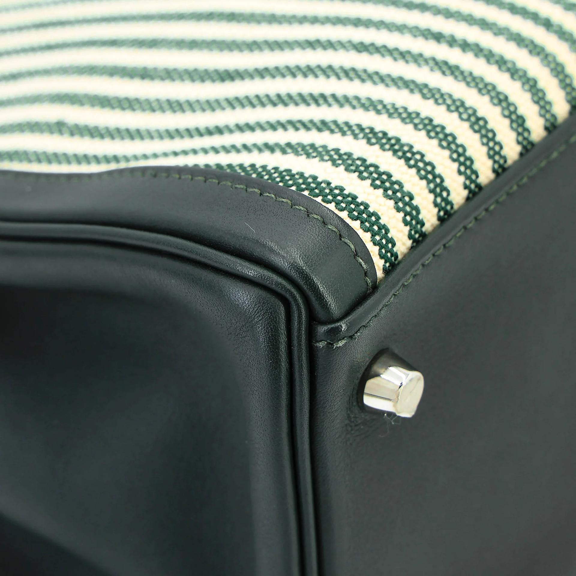 SA超美品 HERMÈS 愛馬仕 Kelly Lakis 35 2Q 英國綠 Vert Anglais Toile H 帆布 Swift牛皮 銀扣 X刻 2016年 - 11