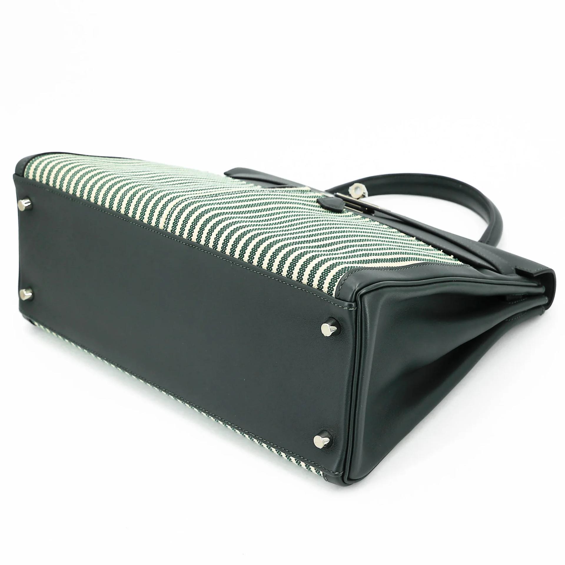 SA超美品 HERMÈS 愛馬仕 Kelly Lakis 35 2Q 英國綠 Vert Anglais Toile H 帆布 Swift牛皮 銀扣 X刻 2016年 - 4