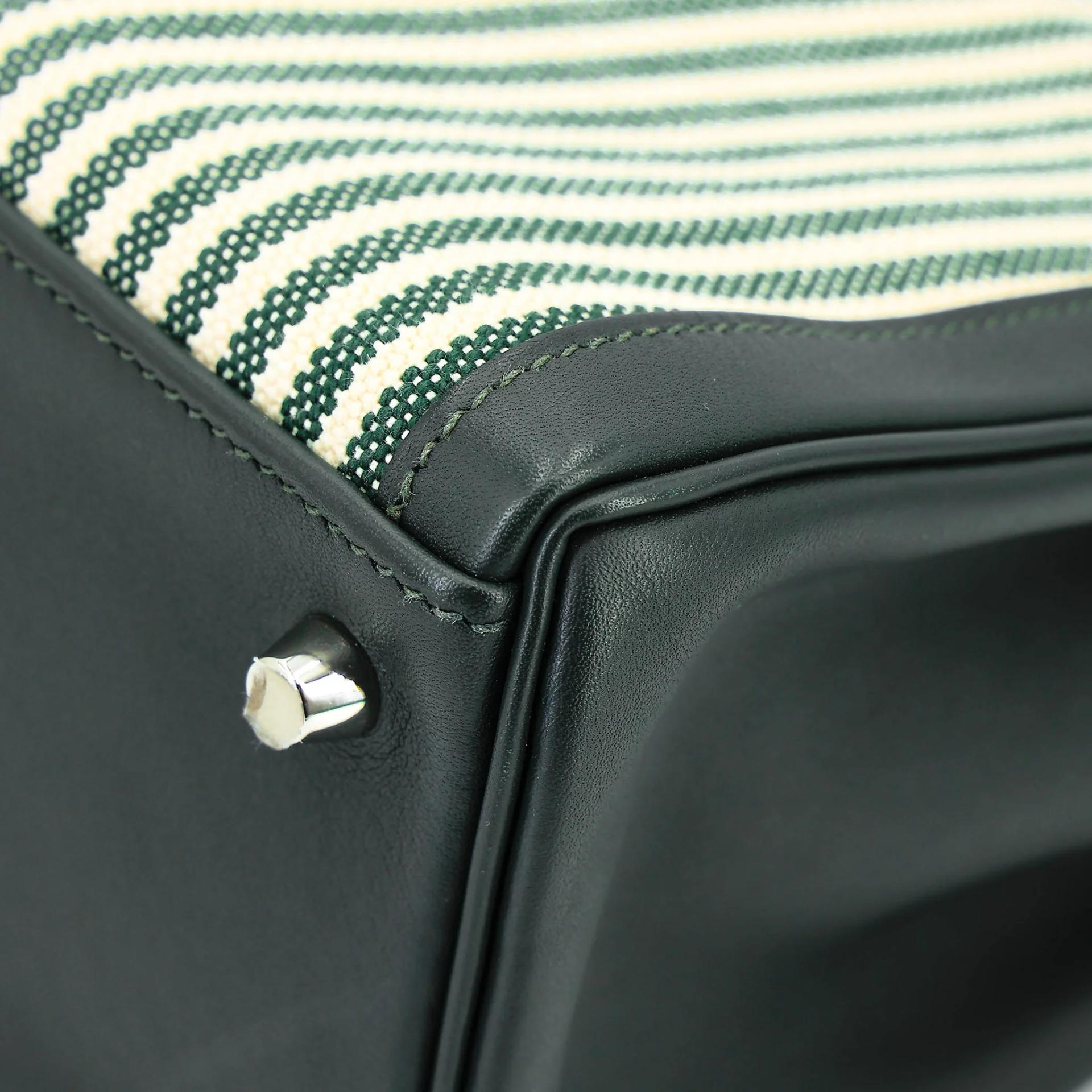 SA超美品 HERMÈS 愛馬仕 Kelly Lakis 35 2Q 英國綠 Vert Anglais Toile H 帆布 Swift牛皮 銀扣 X刻 2016年 - 10