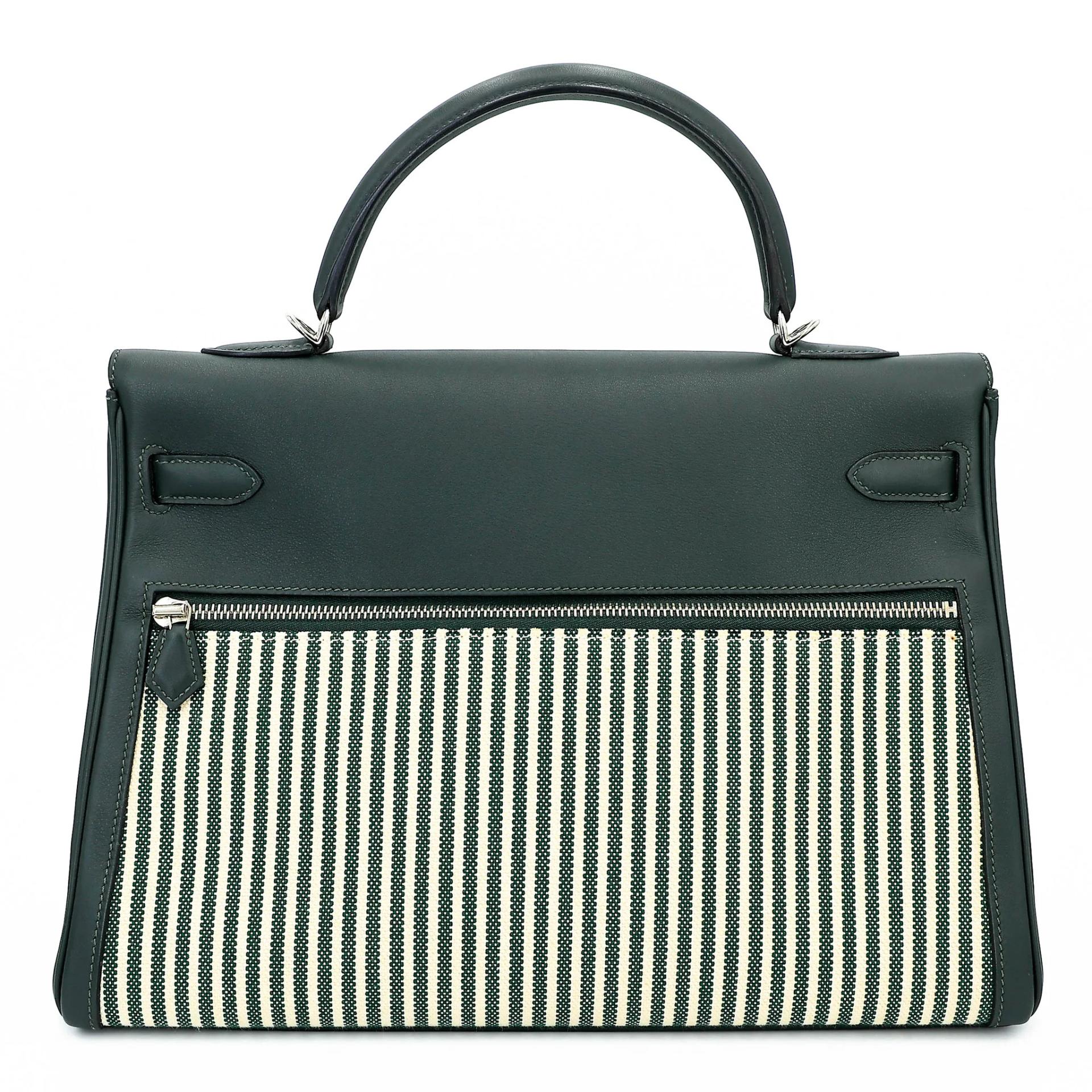 SA超美品 HERMÈS 愛馬仕 Kelly Lakis 35 2Q 英國綠 Vert Anglais Toile H 帆布 Swift牛皮 銀扣 X刻 2016年 - 2
