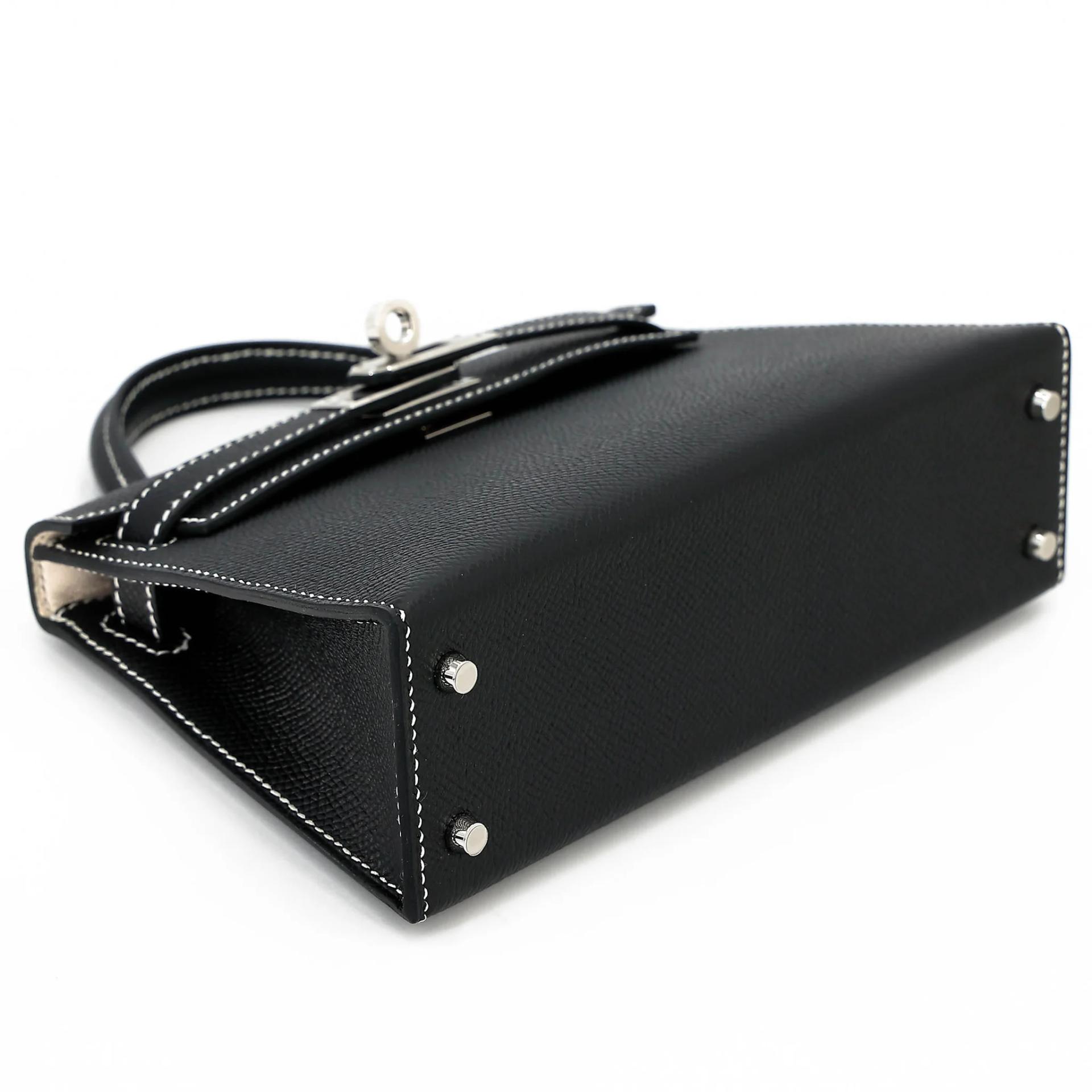 未使用保存品 HERMÈS 愛馬仕 馬蹄印定制 Mini Kelly 二代 HSS 89 黑色 Noir (Black) I2 奶油白 Nata Epsom牛皮 銀扣 W刻 2024年 - 5