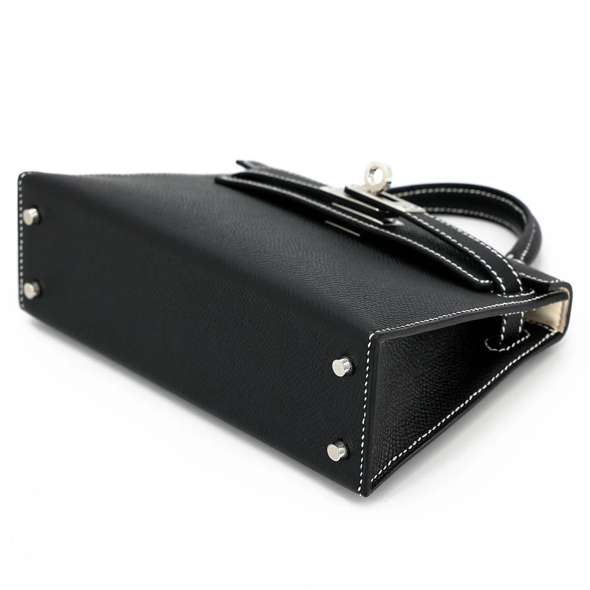 未使用保存品 HERMÈS 愛馬仕 馬蹄印定制 Mini Kelly 二代 HSS 89 黑色 Noir (Black) I2 奶油白 Nata Epsom牛皮 銀扣 W刻 2024年 - 4