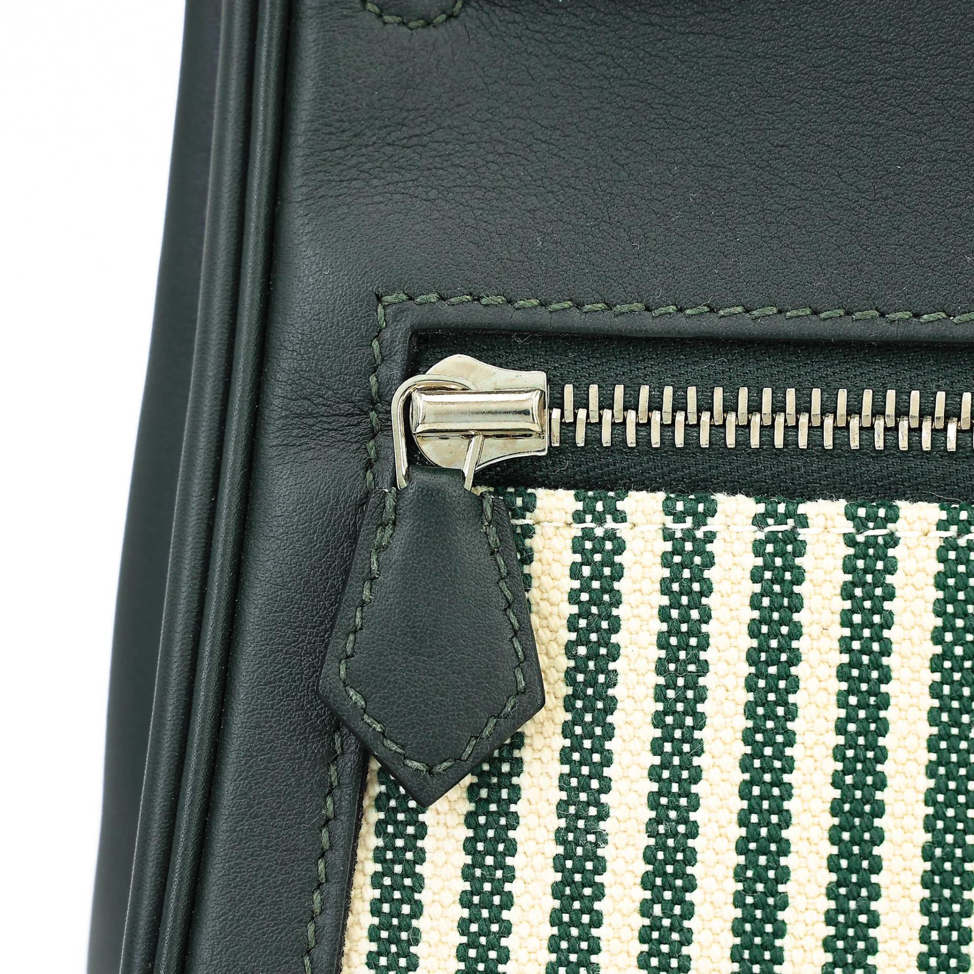 SA超美品 HERMÈS 愛馬仕 Kelly Lakis 35 2Q 英國綠 Vert Anglais Toile H 帆布 Swift牛皮 銀扣 X刻 2016年 - 12