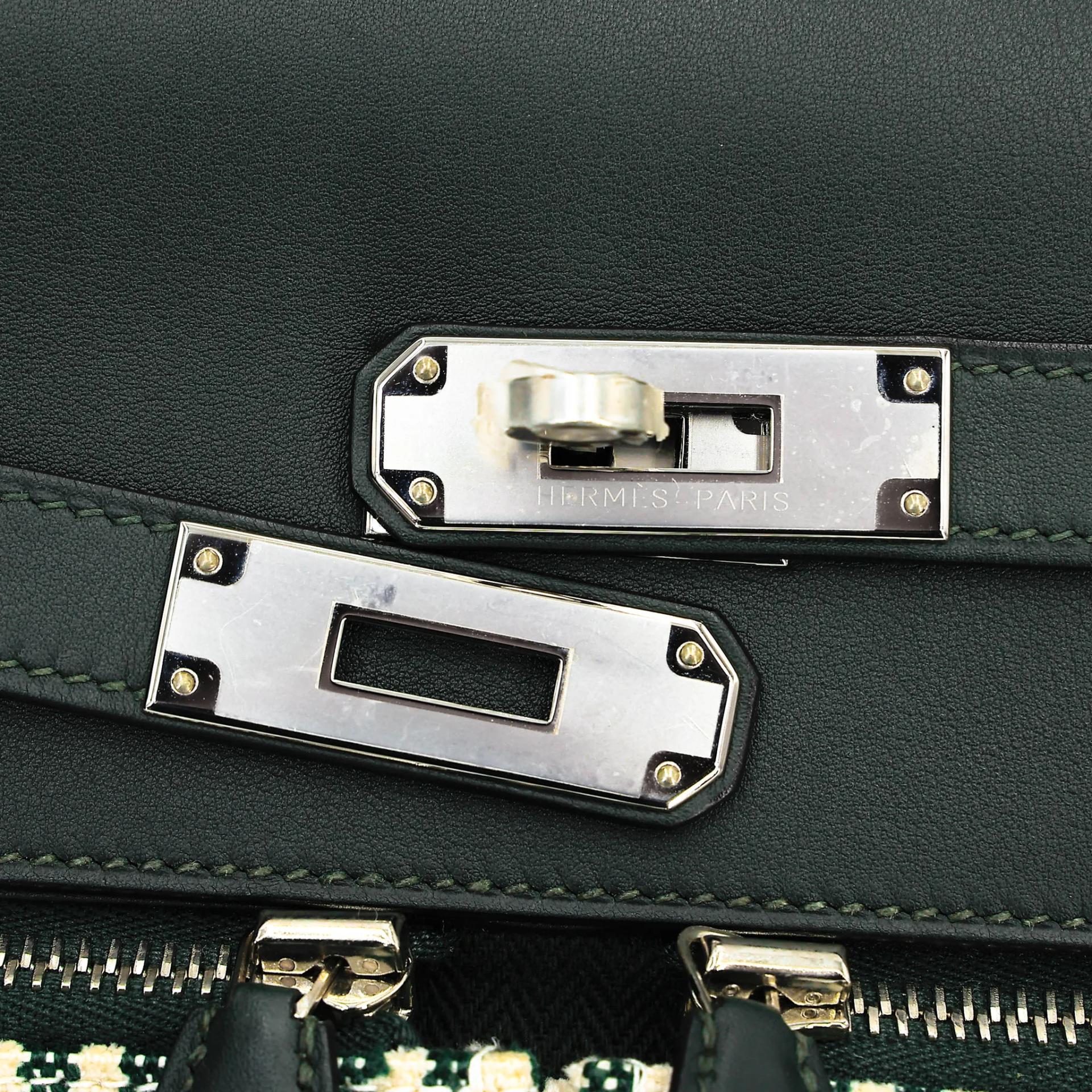 SA超美品 HERMÈS 愛馬仕 Kelly Lakis 35 2Q 英國綠 Vert Anglais Toile H 帆布 Swift牛皮 銀扣 X刻 2016年 - 15