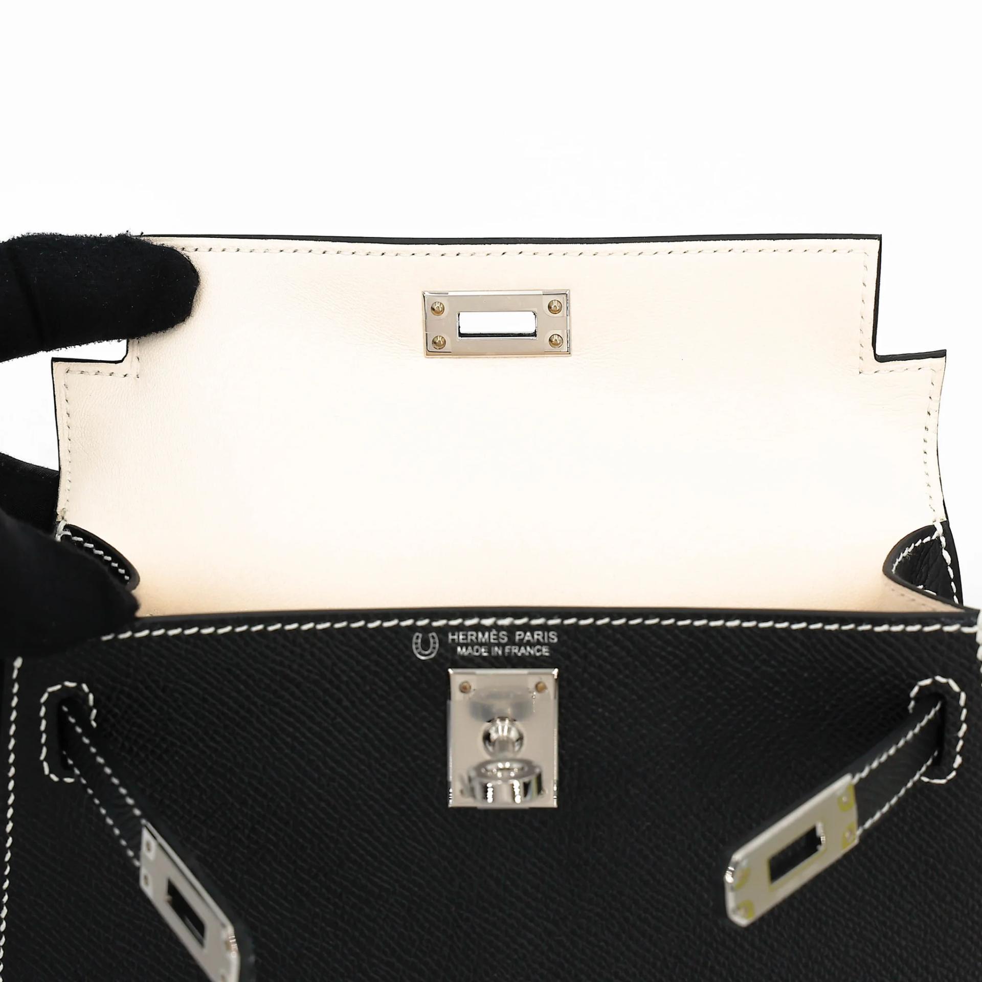 未使用保存品 HERMÈS 愛馬仕 馬蹄印定制 Mini Kelly 二代 HSS 89 黑色 Noir (Black) I2 奶油白 Nata Epsom牛皮 銀扣 W刻 2024年 - 12