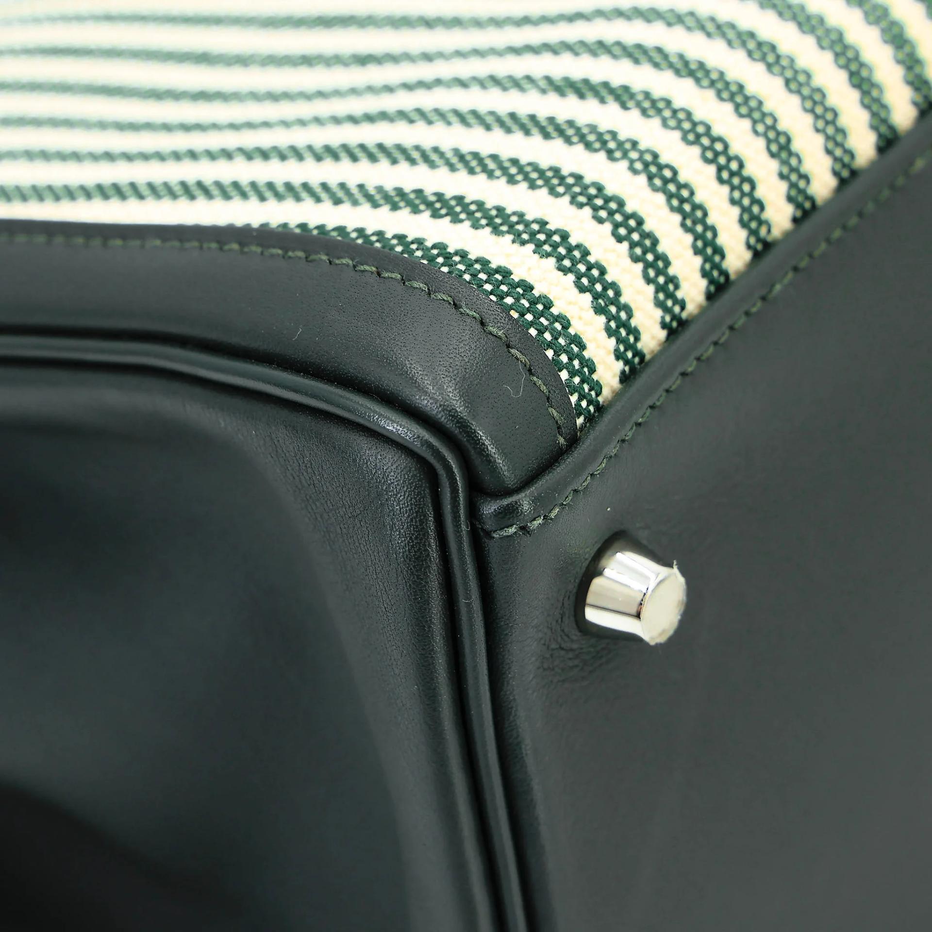SA超美品 HERMÈS 愛馬仕 Kelly Lakis 35 2Q 英國綠 Vert Anglais Toile H 帆布 Swift牛皮 銀扣 X刻 2016年 - 9