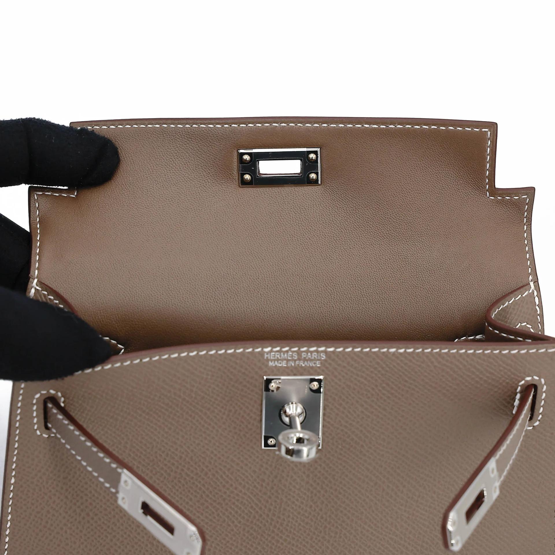 全新 HERMÈS 愛馬仕 Mini Kelly 二代 18 大象灰 Etoupe Epsom牛皮 銀扣 G刻 2026年 - 12
