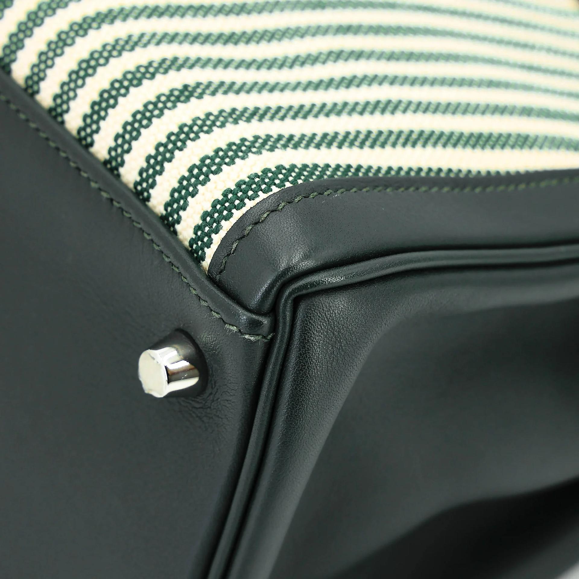 SA超美品 HERMÈS 愛馬仕 Kelly Lakis 35 2Q 英國綠 Vert Anglais Toile H 帆布 Swift牛皮 銀扣 X刻 2016年 - 8