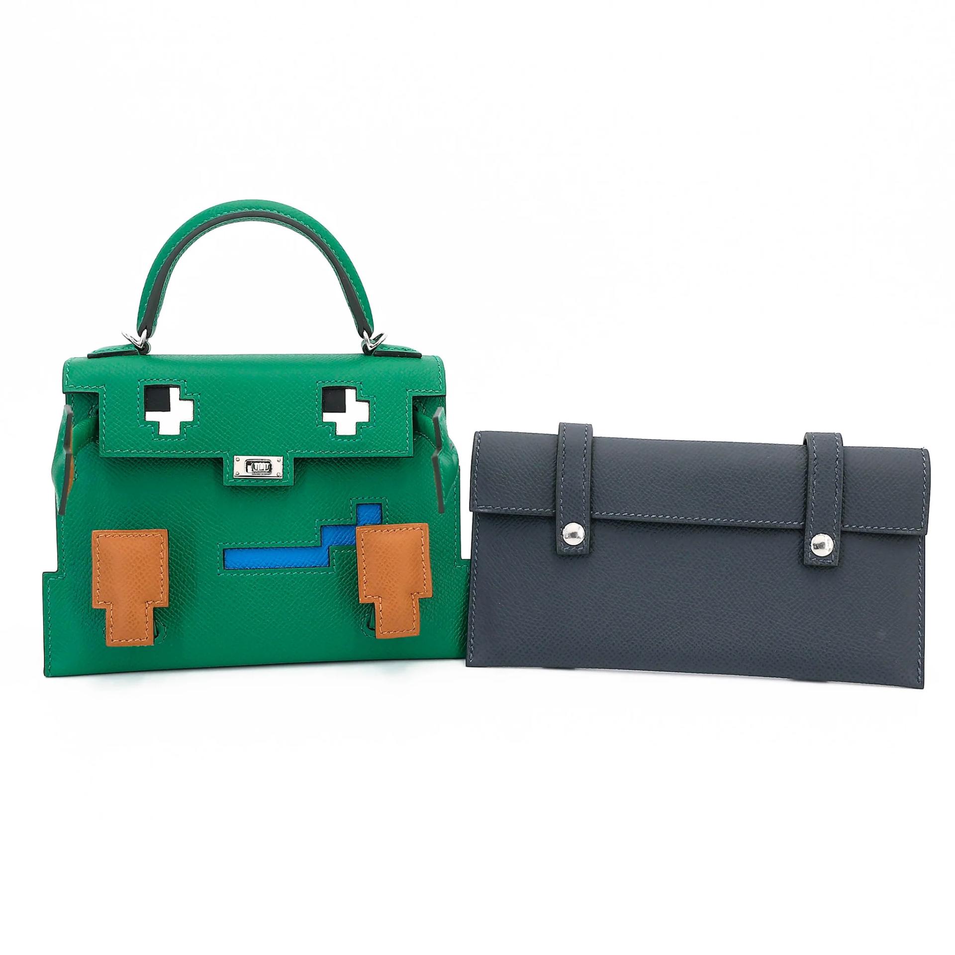 未使用保存品 HERMÈS 愛馬仕 限量收藏款 Kelly Doll Picto U4 絲絨綠 Vert Vertigo 37 金棕色 Gold B3 坦桑尼亞藍 Bleu Zanzibar H0 Gris misty 霧霾灰 Epsom牛皮 銀扣 W刻 2024年 - 35
