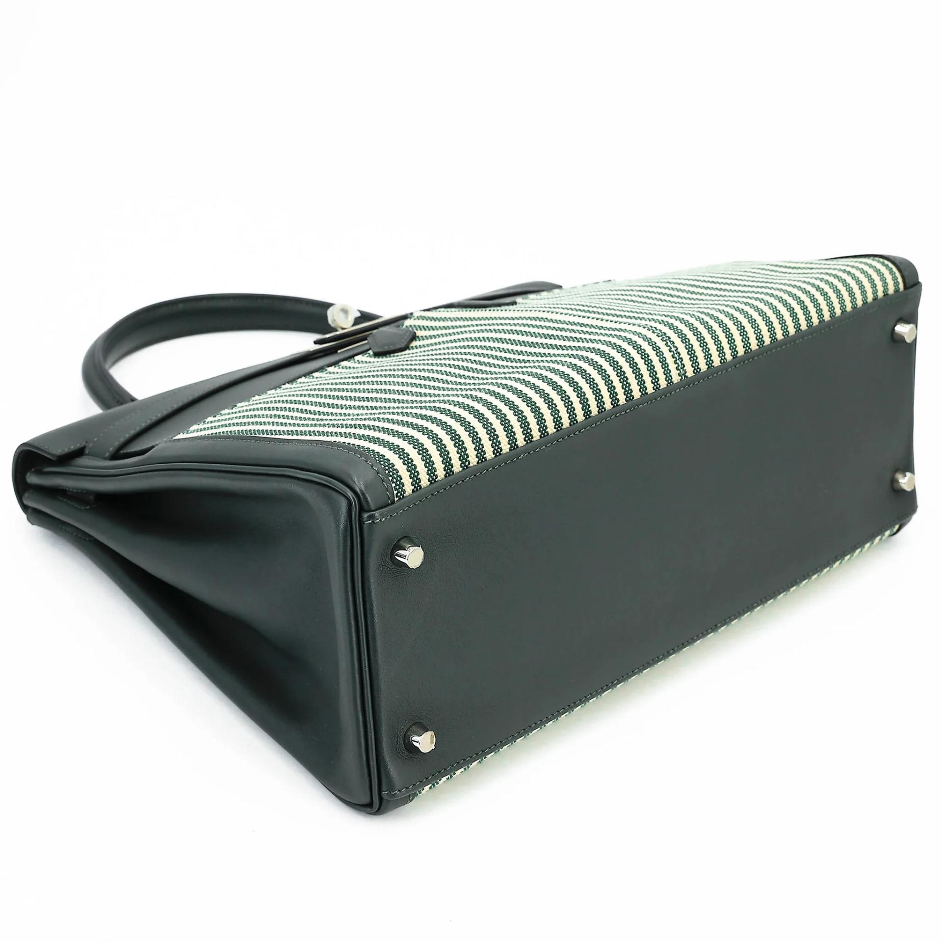 SA超美品 HERMÈS 愛馬仕 Kelly Lakis 35 2Q 英國綠 Vert Anglais Toile H 帆布 Swift牛皮 銀扣 X刻 2016年 - 5