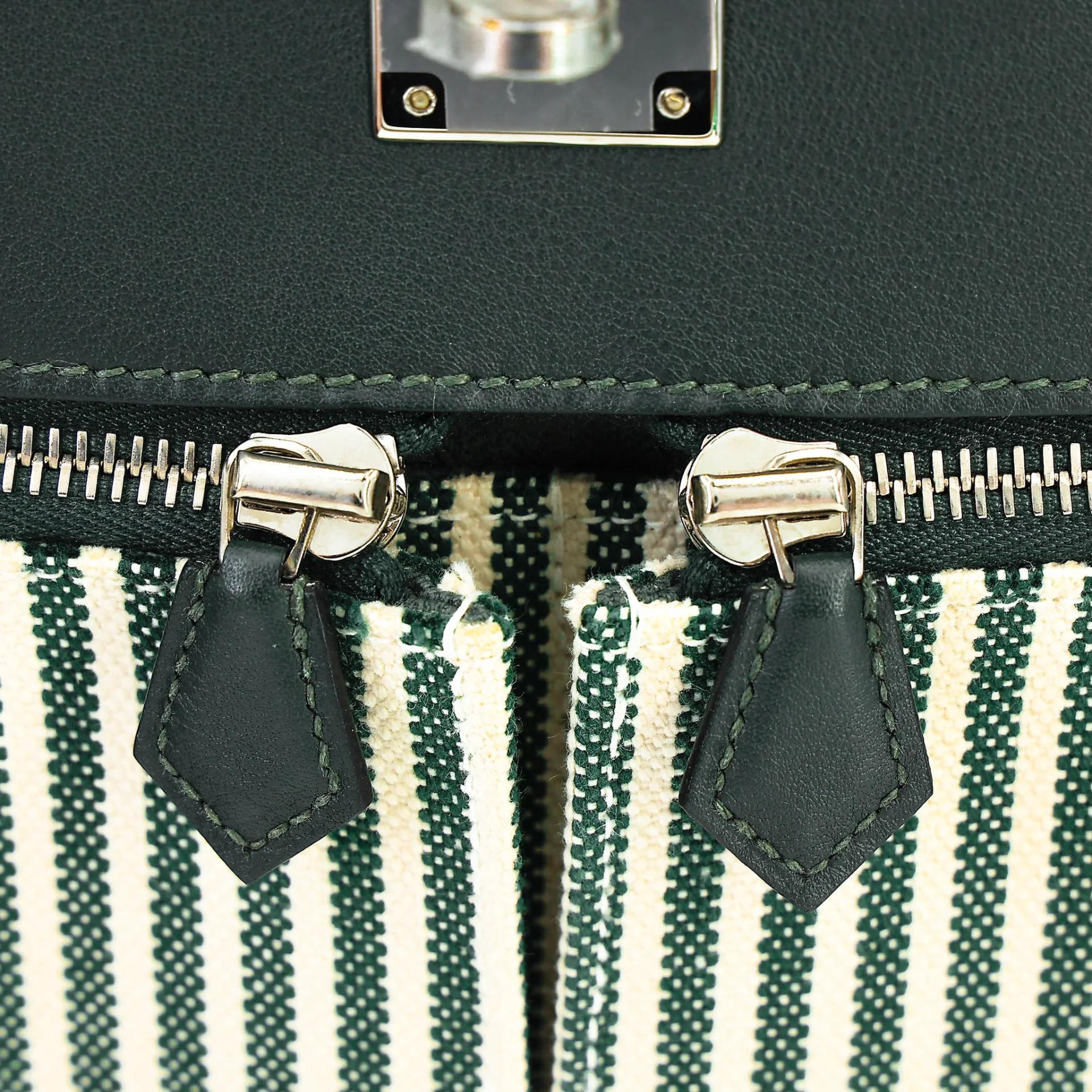 SA超美品 HERMÈS 愛馬仕 Kelly Lakis 35 2Q 英國綠 Vert Anglais Toile H 帆布 Swift牛皮 銀扣 X刻 2016年 - 21