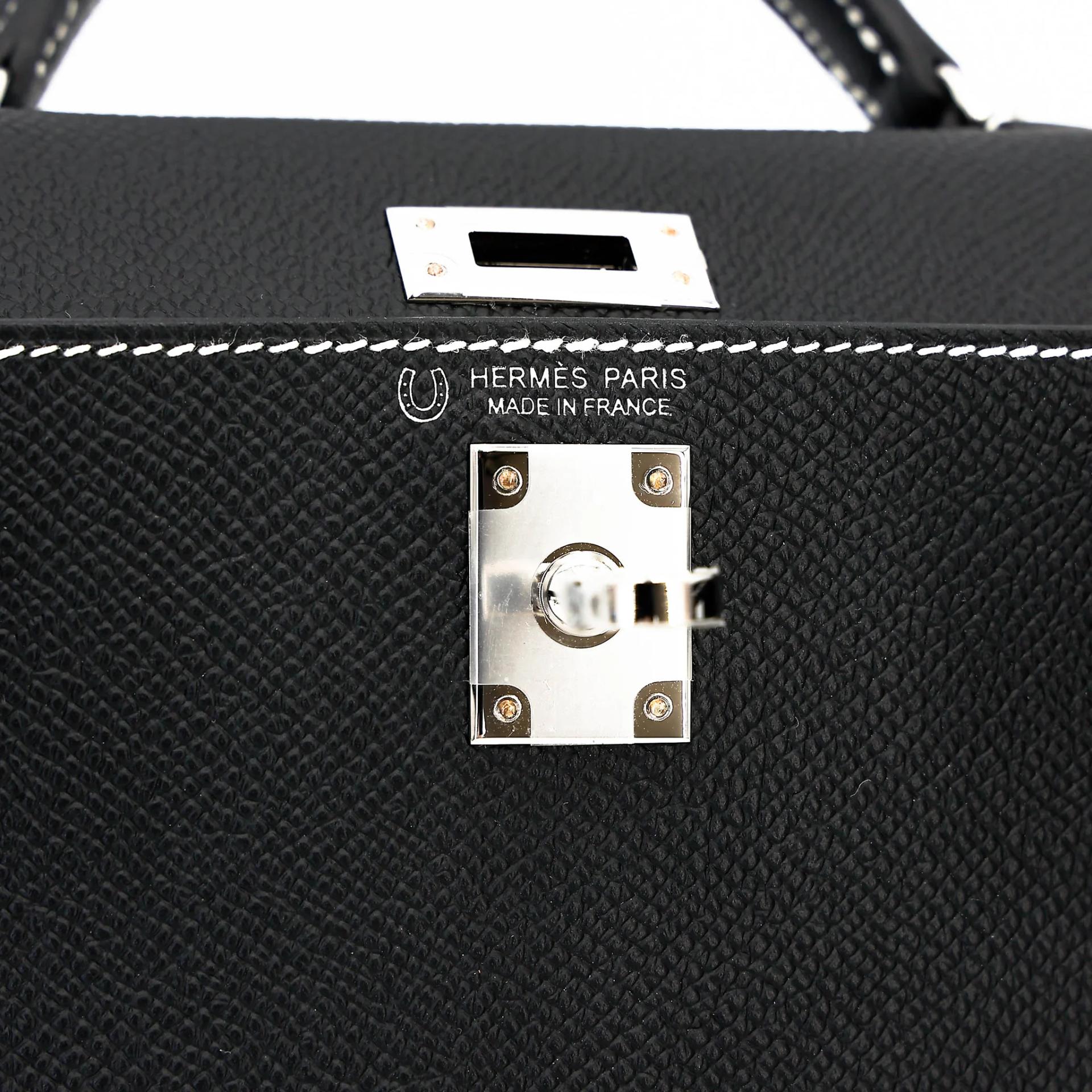 未使用保存品 HERMÈS 愛馬仕 馬蹄印定制 Mini Kelly 二代 HSS 89 黑色 Noir (Black) I2 奶油白 Nata Epsom牛皮 銀扣 W刻 2024年 - 13