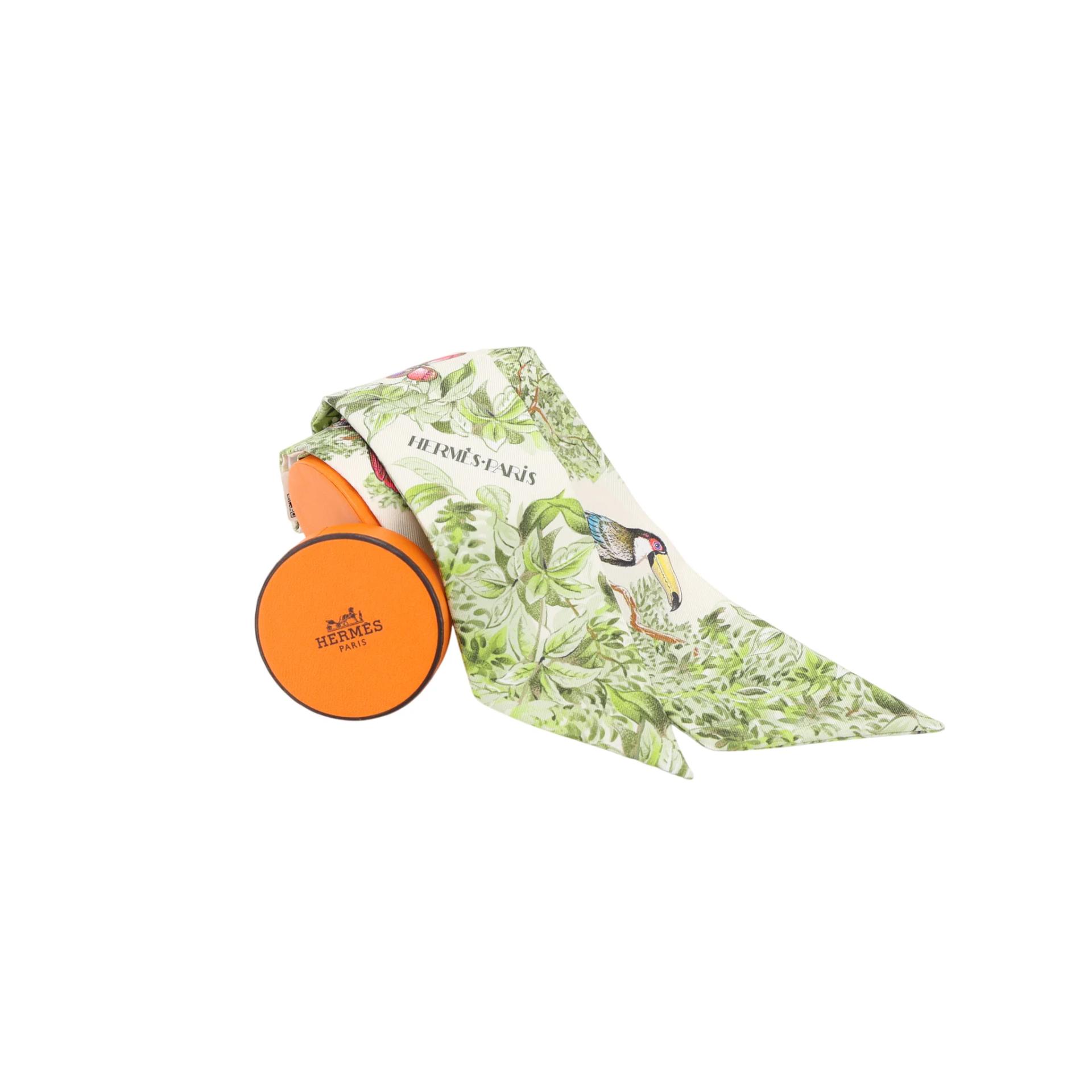 全新 HERMÈS 爱马仕 Twilly 丝带 Equateur 绿色 白色 真丝 - 3
