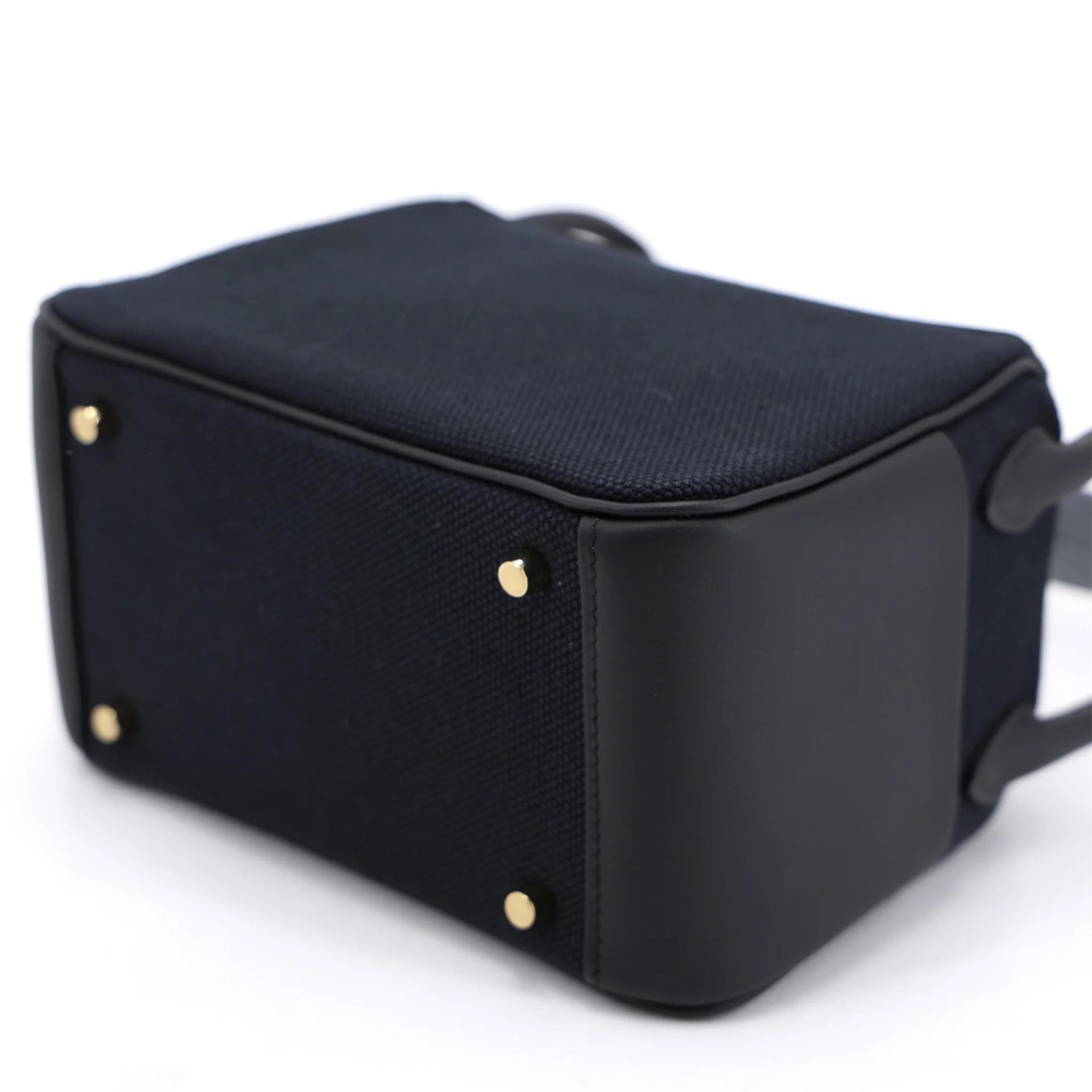 Brand New ( Rank N ) HERMÈS Mini Lindy II Noir (89) Toile H canvas Swift Gold hardware G (2026) - 7