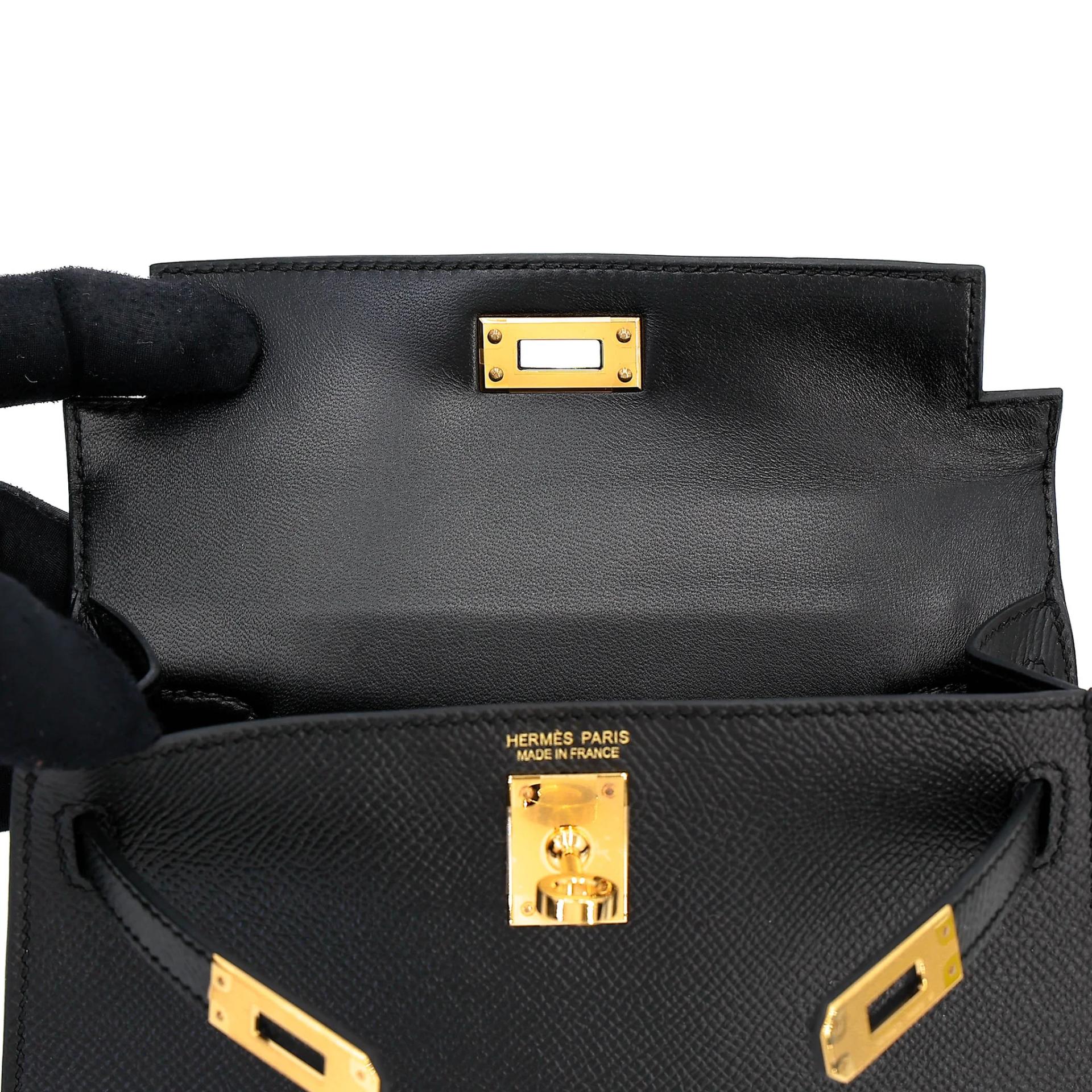 Excellent ( Rank SA ) HERMÈS Mini Kelly II Noir (89) Epsom Gold hardware W (2024) - 13