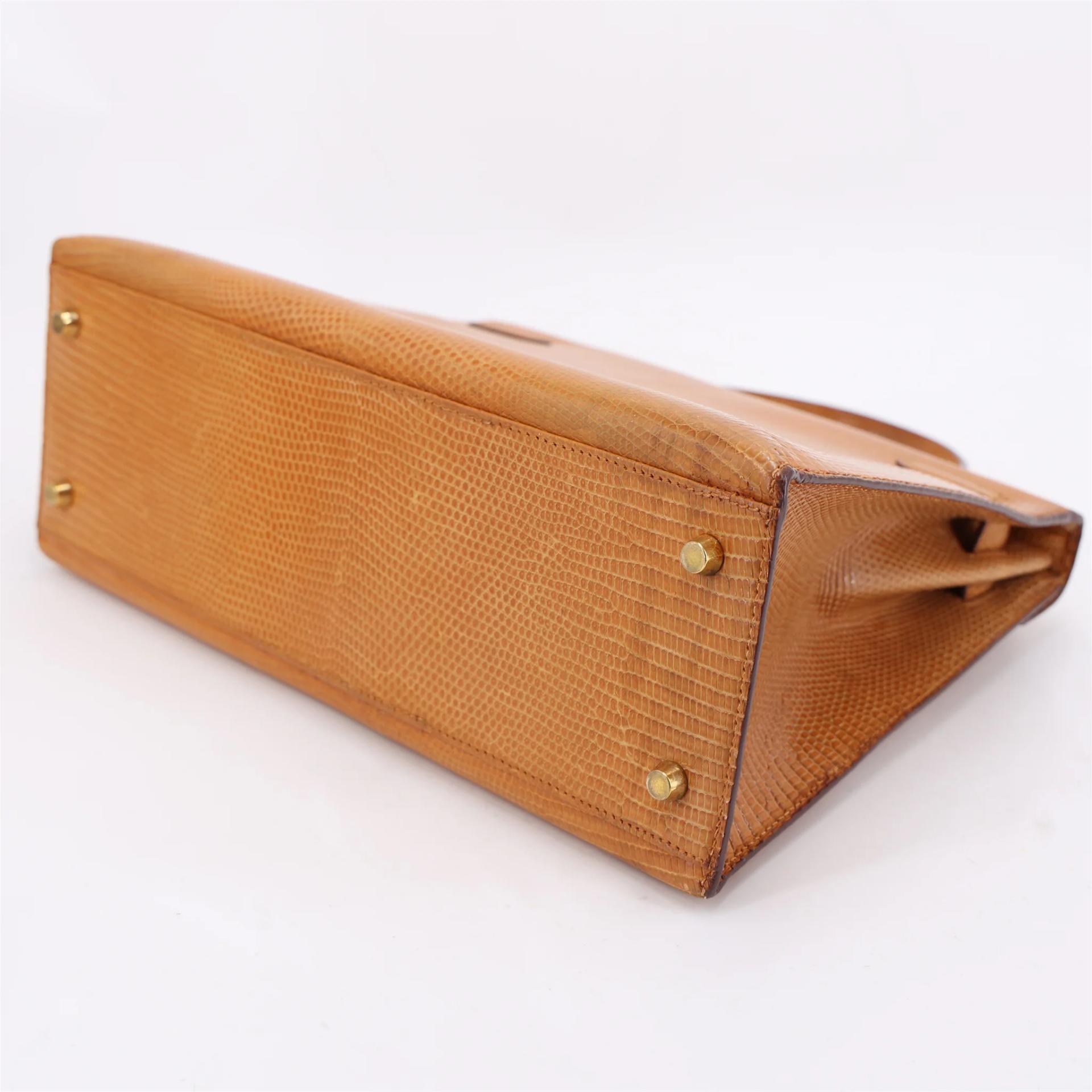 Good ( Rank AB) HERMÈS Kelly 32 Sellier Natural (27) Lizard Gold hardware Circle X (1994) - 7