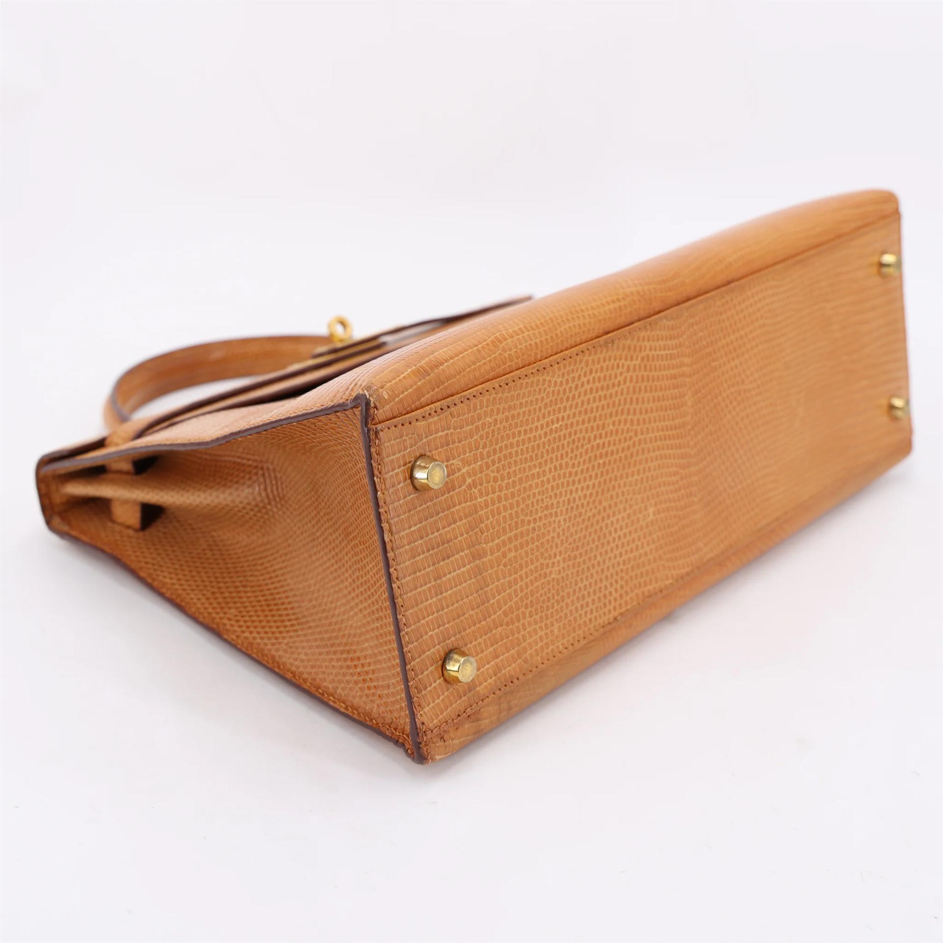 Good ( Rank AB) HERMÈS Kelly 32 Sellier Natural (27) Lizard Gold hardware Circle X (1994) - 4