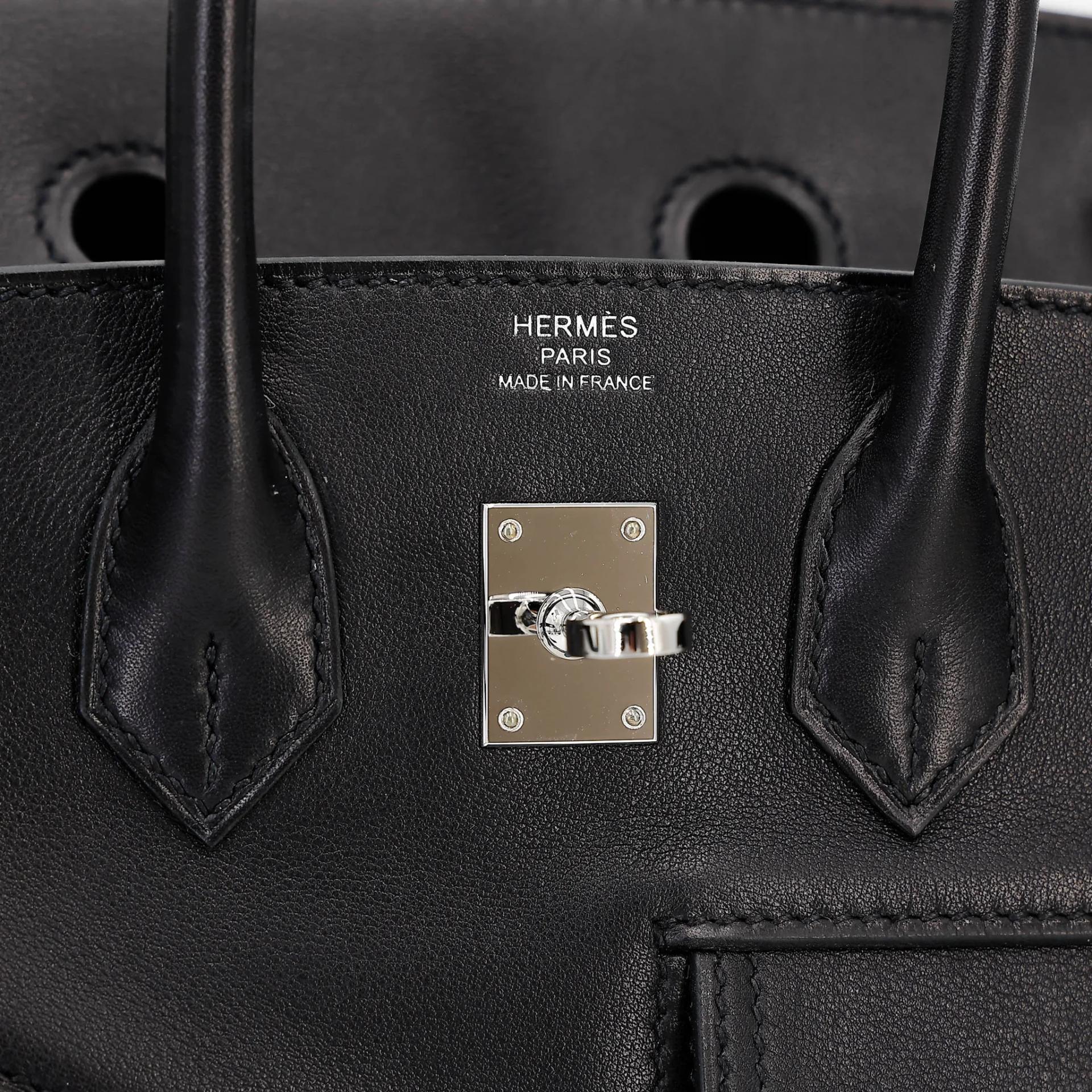 Excellent ( Rank SA ) HERMÈS Limited Edition Birkin 25 Rock Noir (89) Volupto calfskin Palladium hardware W (2024) - 19