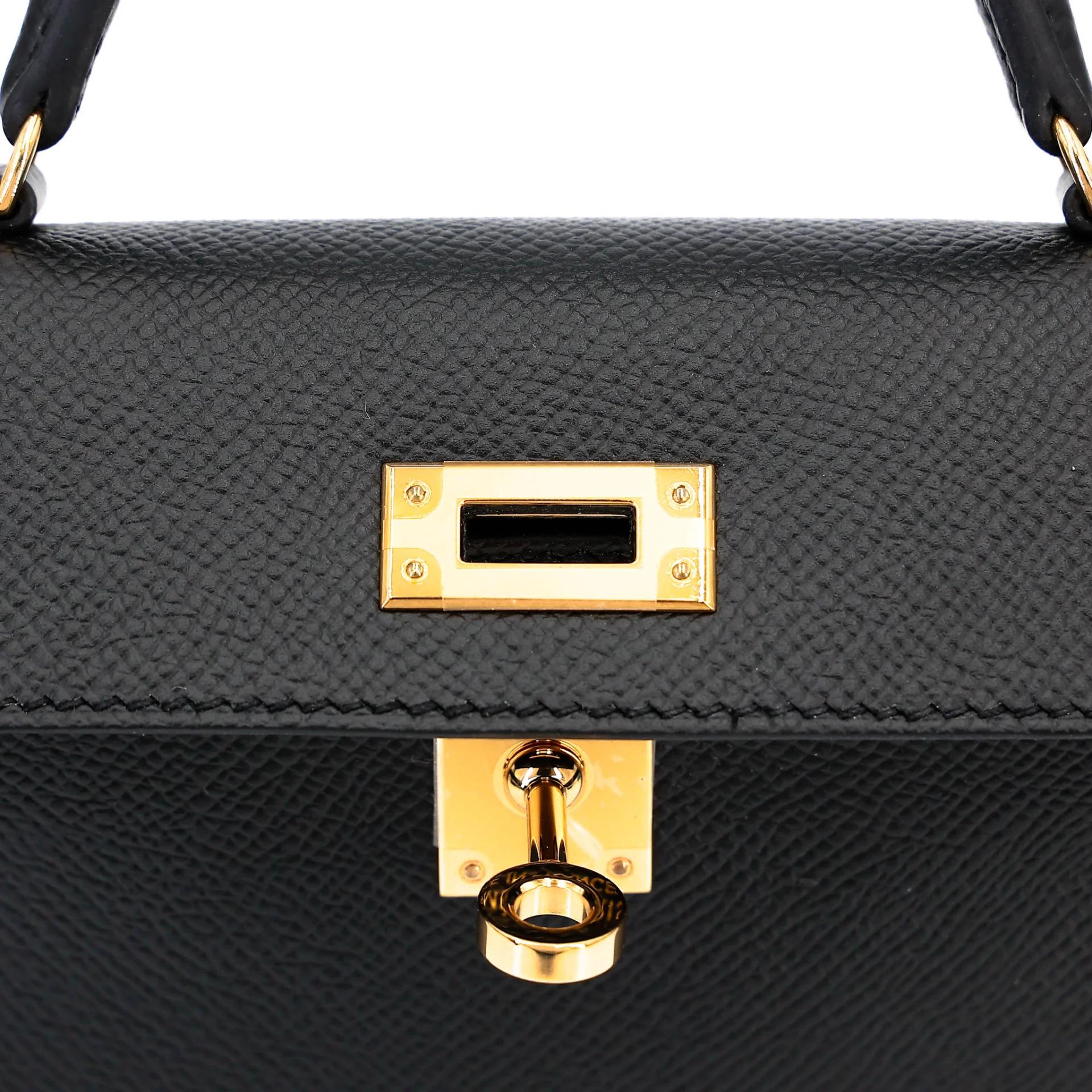 Excellent ( Rank SA ) HERMÈS Mini Kelly II Noir (89) Epsom Gold hardware W (2024) - 11