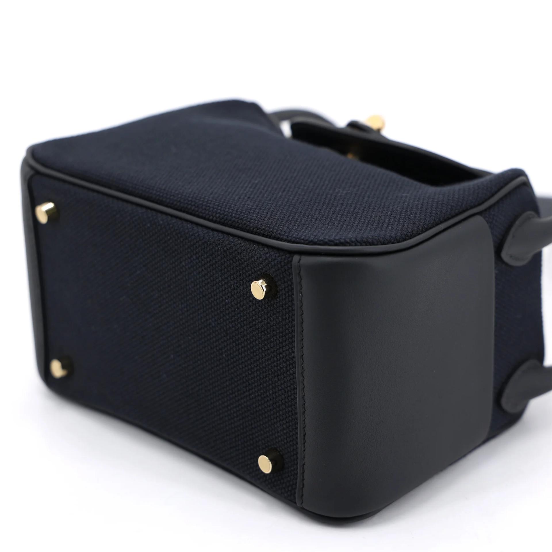 Brand New ( Rank N ) HERMÈS Mini Lindy II Noir (89) Toile H canvas Swift Gold hardware G (2026) - 5