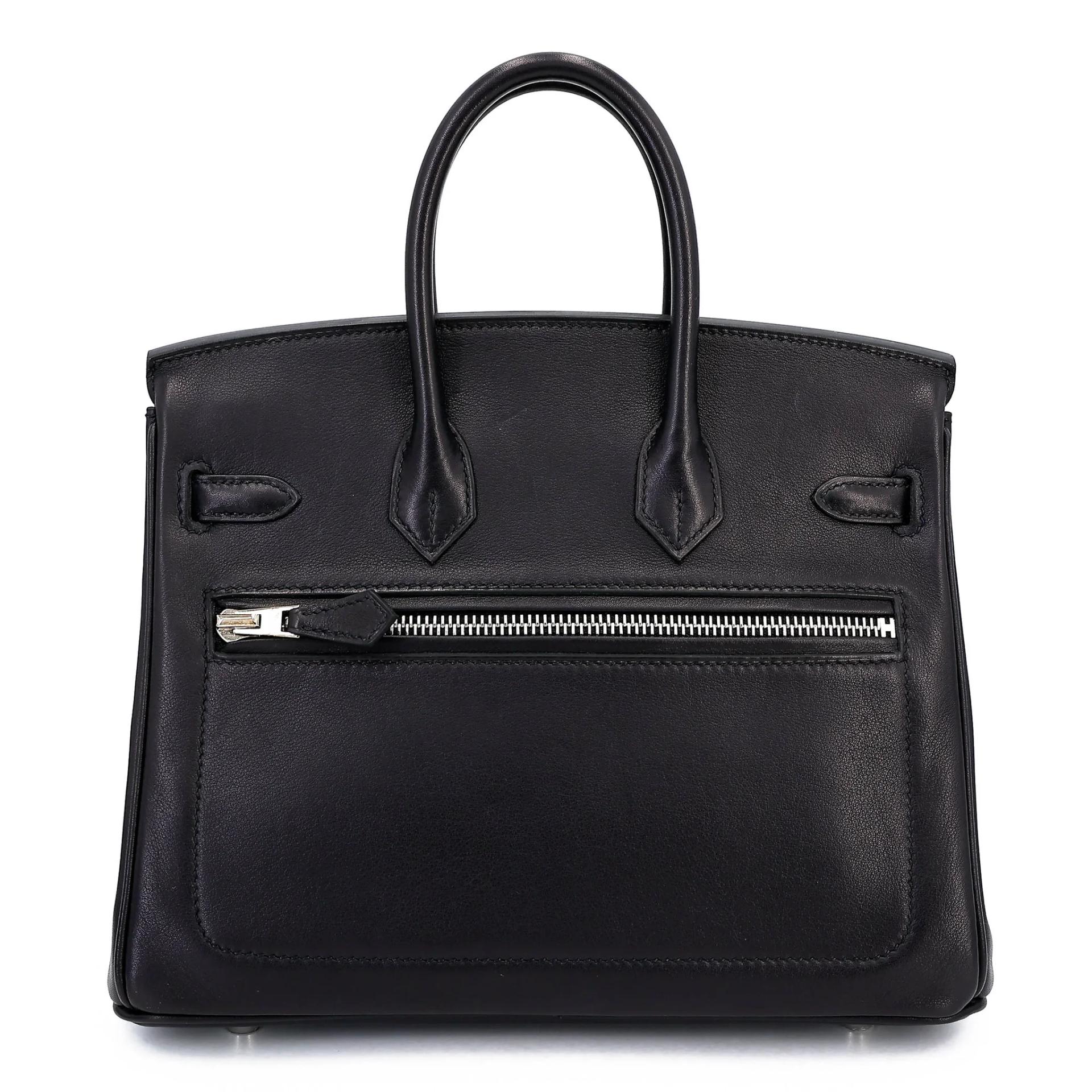 Excellent ( Rank SA ) HERMÈS Limited Edition Birkin 25 Rock Noir (89) Volupto calfskin Palladium hardware W (2024) - 2
