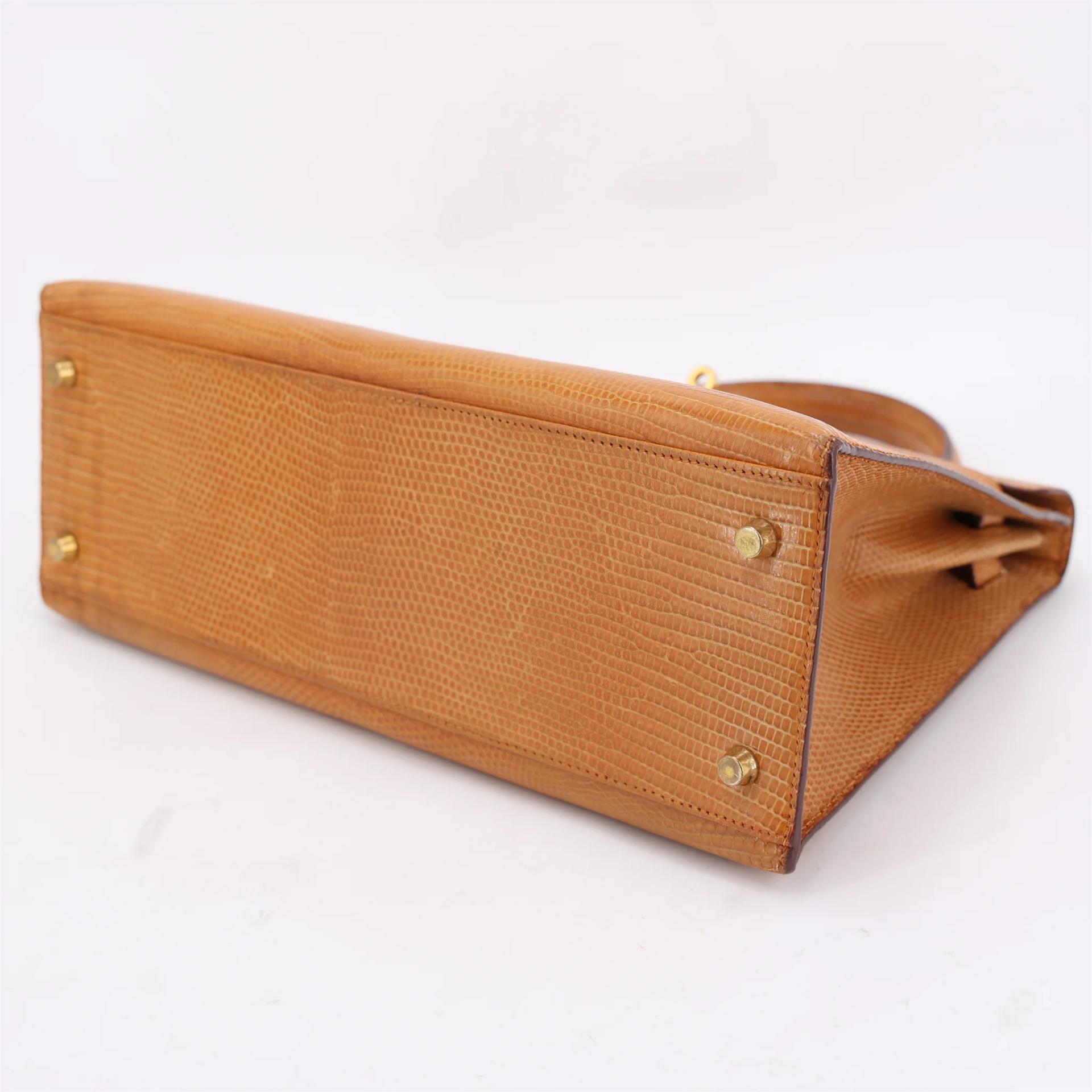 Good ( Rank AB) HERMÈS Kelly 32 Sellier Natural (27) Lizard Gold hardware Circle X (1994) - 5