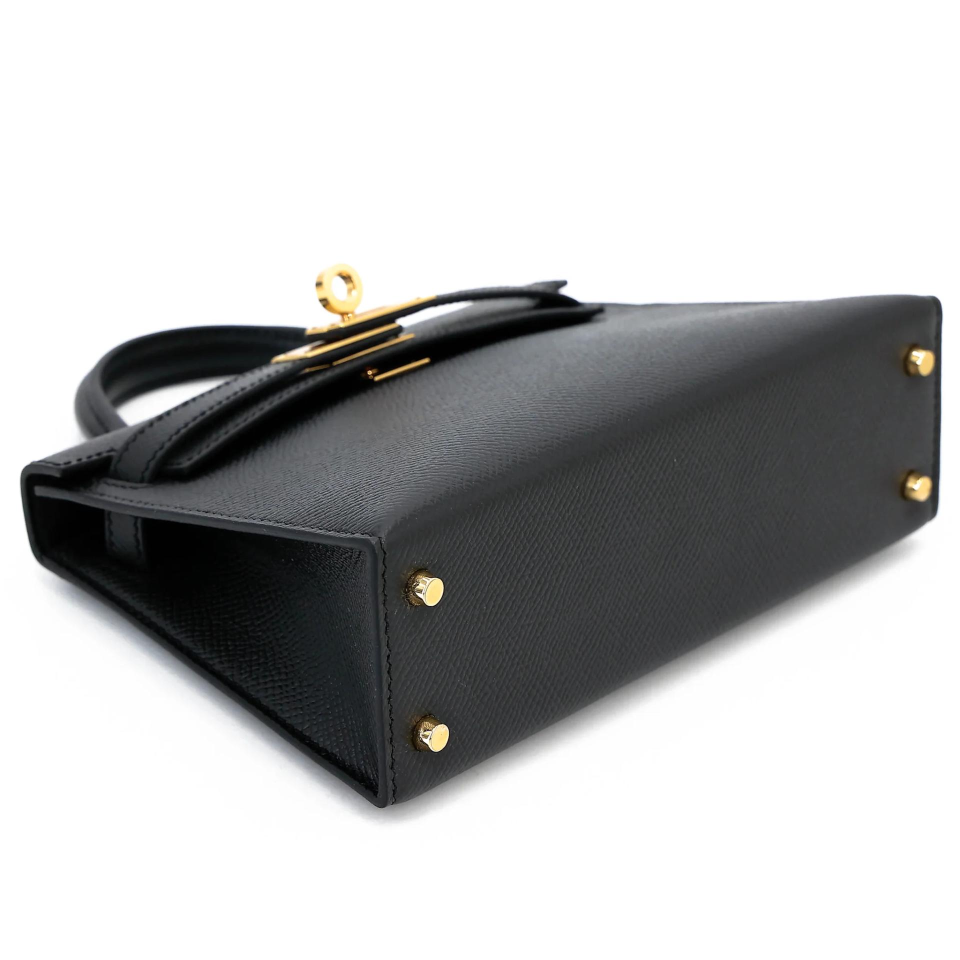 Excellent ( Rank SA ) HERMÈS Mini Kelly II Noir (89) Epsom Gold hardware W (2024) - 5