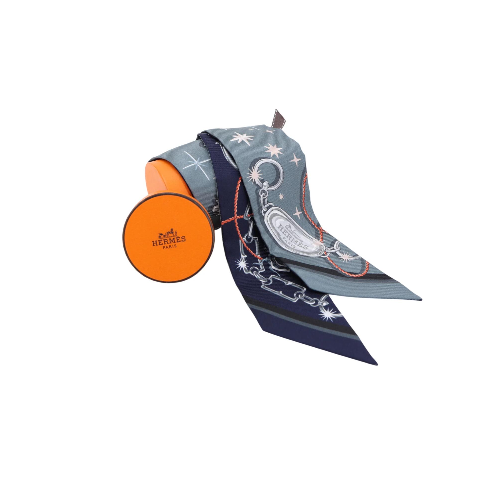 全新 HERMÈS 爱马仕 Twilly 丝带 C'est la Fete 蓝色 真丝 - 3
