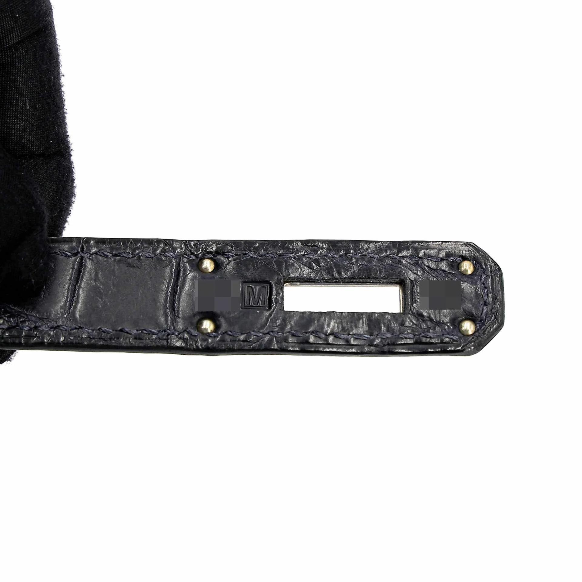 Very Good ( Rank A) HERMÈS Birkin 30 Bleu Indigo (76) Matte Niloticus Crocodile Palladium hardware Square M (2009) - 16