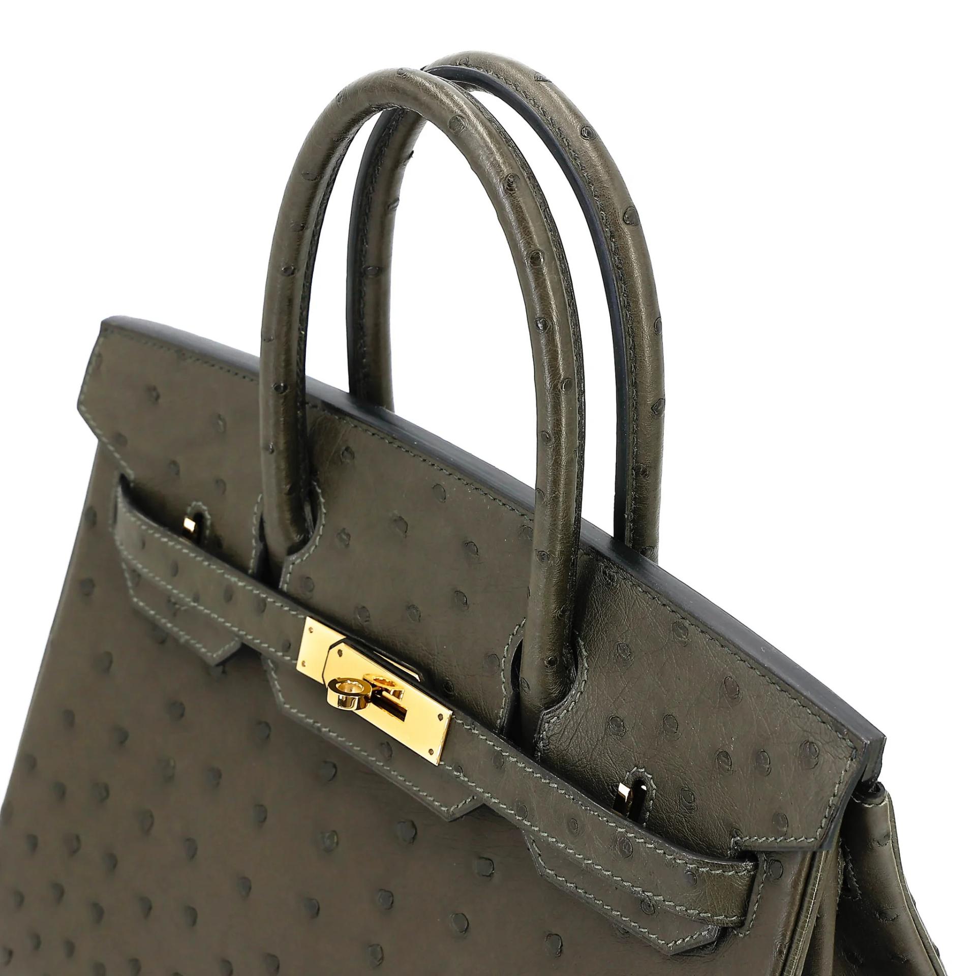 Very Good ( Rank A) HERMÈS Birkin 30 Vert Veronese (6H) Ostrich Gold hardware T (2015) - 3