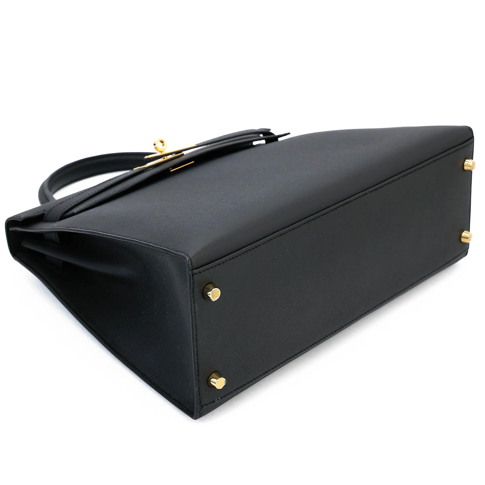 Excellent ( Rank SA ) HERMÈS Kelly 32 Sellier Noir (89) Epsom Gold hardware D (2019) - 5