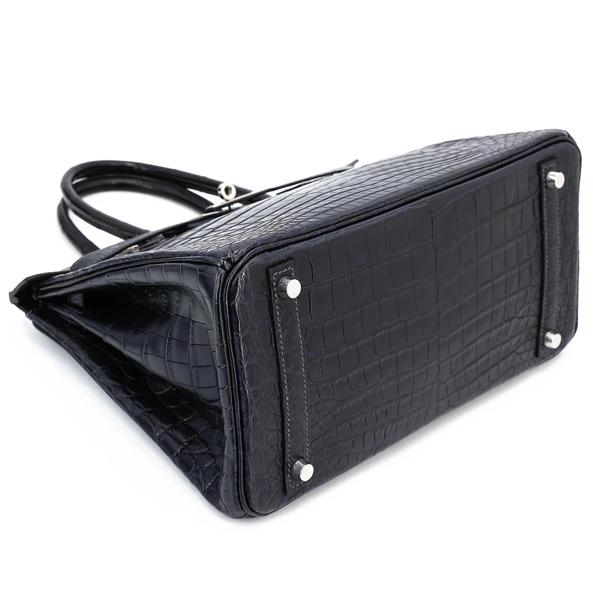 Very Good ( Rank A) HERMÈS Birkin 30 Bleu Indigo (76) Matte Niloticus Crocodile Palladium hardware Square M (2009) - 5