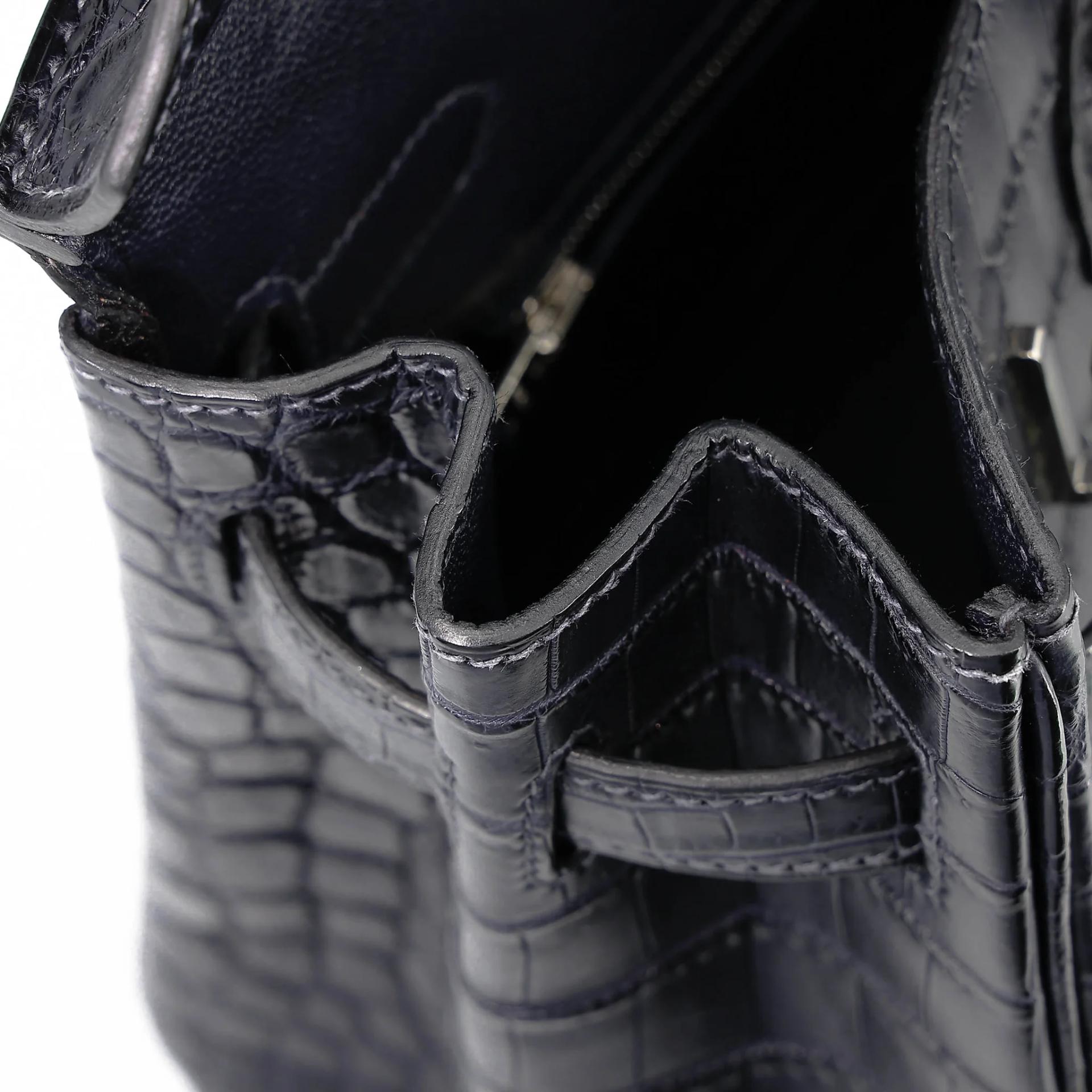 Very Good ( Rank A) HERMÈS Birkin 30 Bleu Indigo (76) Matte Niloticus Crocodile Palladium hardware Square M (2009) - 26