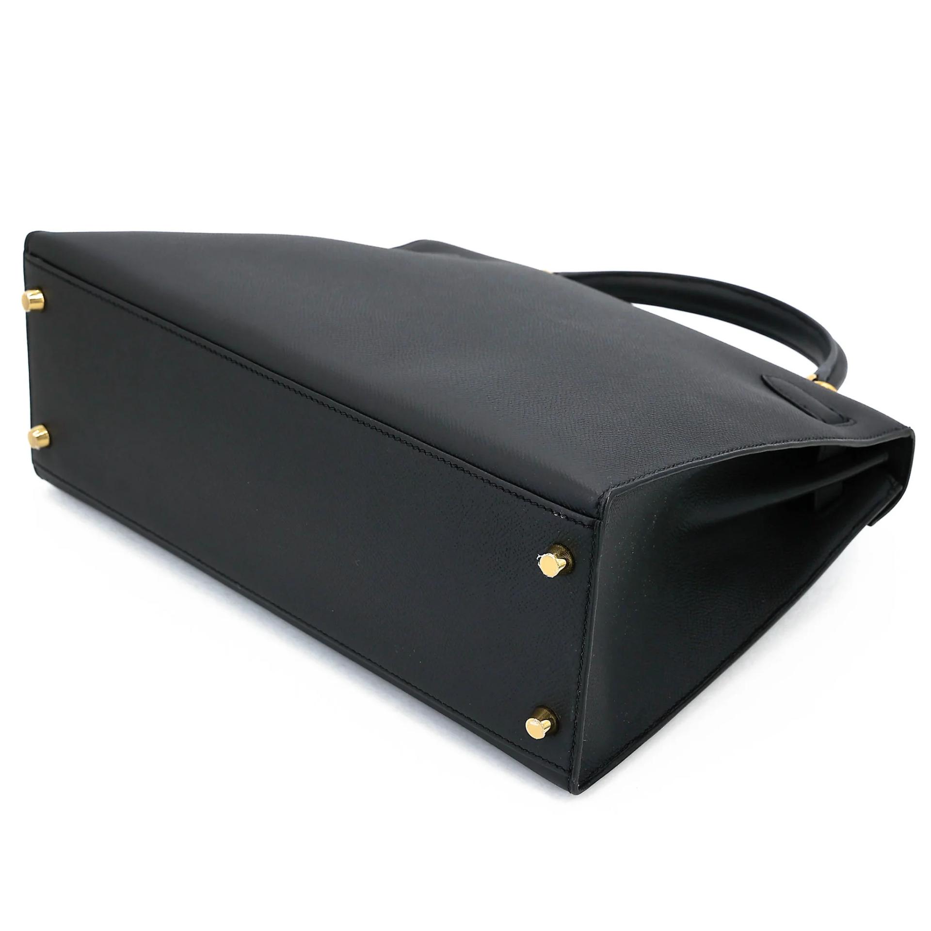 Excellent ( Rank SA ) HERMÈS Kelly 32 Sellier Noir (89) Epsom Gold hardware D (2019) - 6