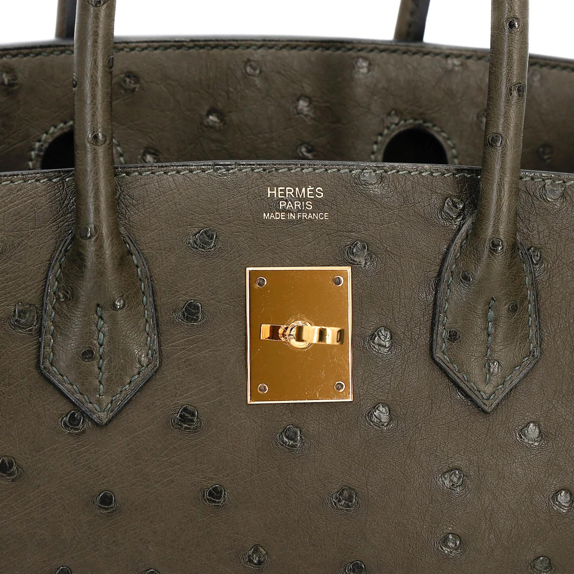 Very Good ( Rank A) HERMÈS Birkin 30 Vert Veronese (6H) Ostrich Gold hardware T (2015) - 18