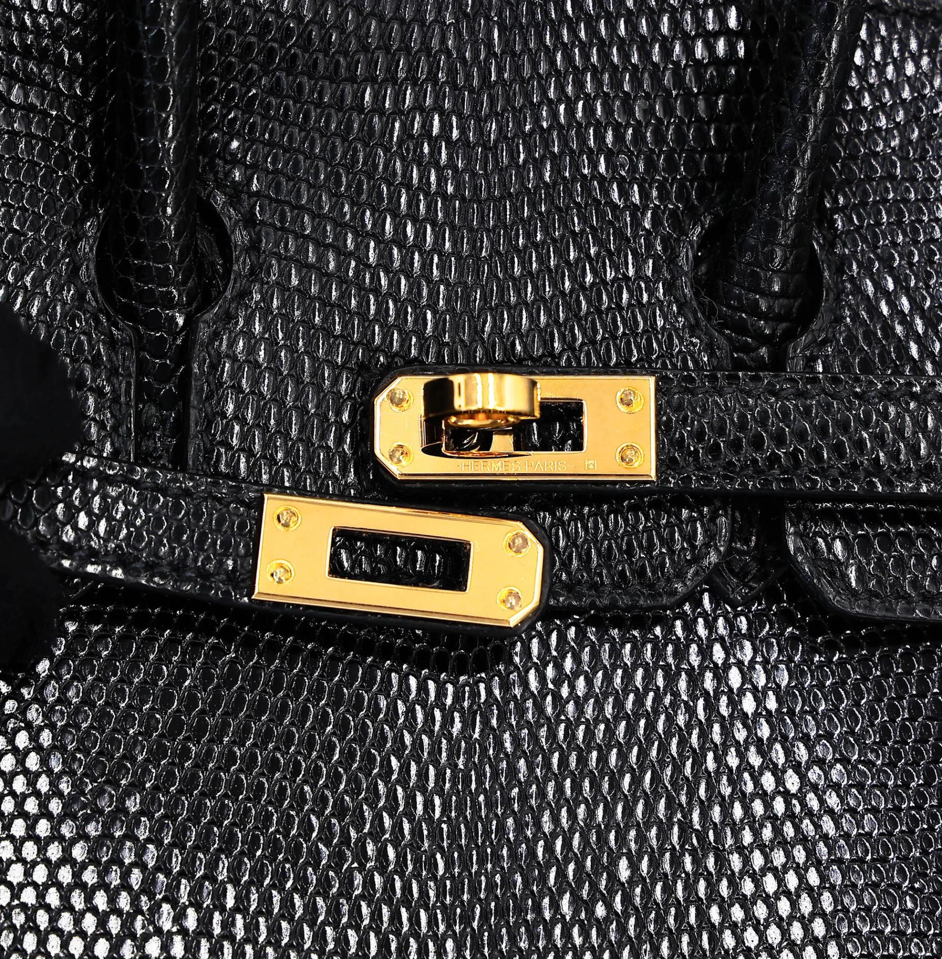 Excellent ( Rank SA ) HERMÈS Birkin 20 Noir (89) Lizard Gold hardware B (2023) - 8