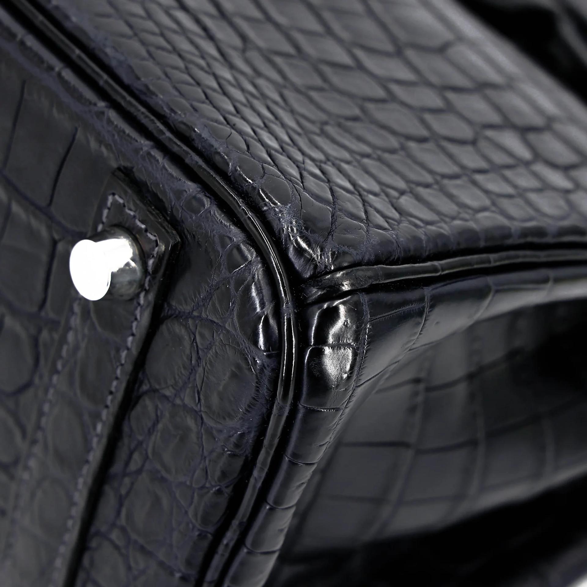 Very Good ( Rank A) HERMÈS Birkin 30 Bleu Indigo (76) Matte Niloticus Crocodile Palladium hardware Square M (2009) - 8