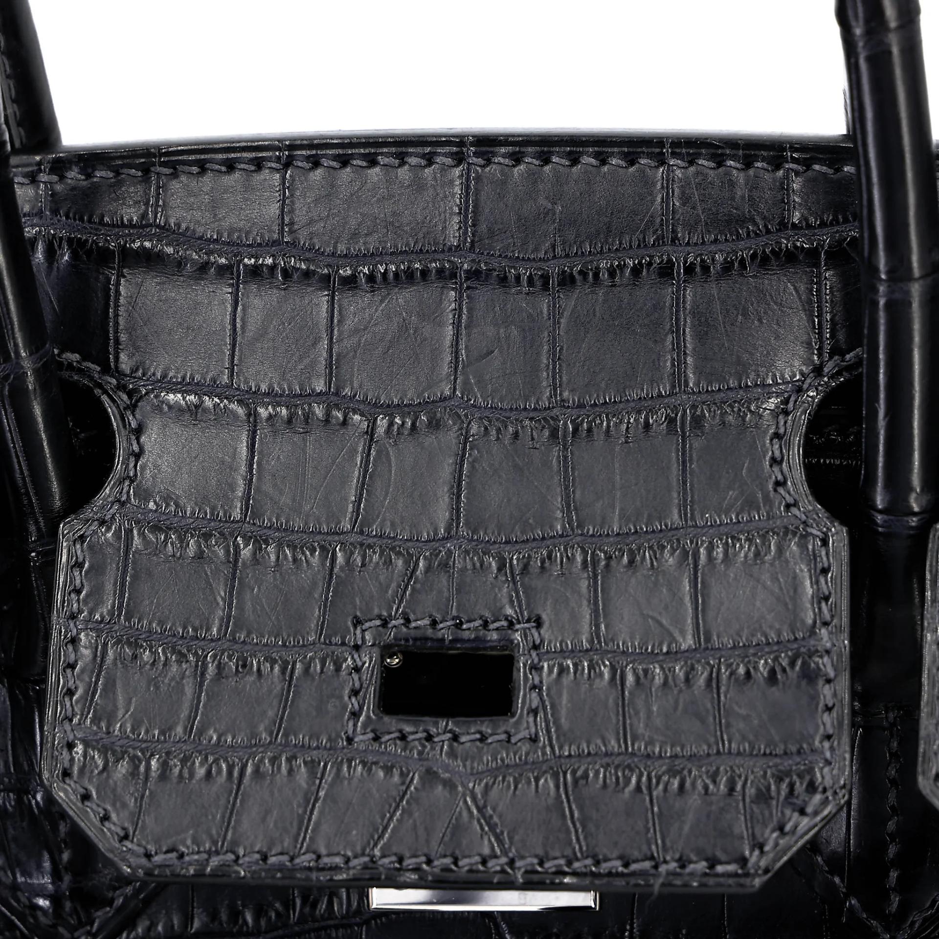 Very Good ( Rank A) HERMÈS Birkin 30 Bleu Indigo (76) Matte Niloticus Crocodile Palladium hardware Square M (2009) - 19