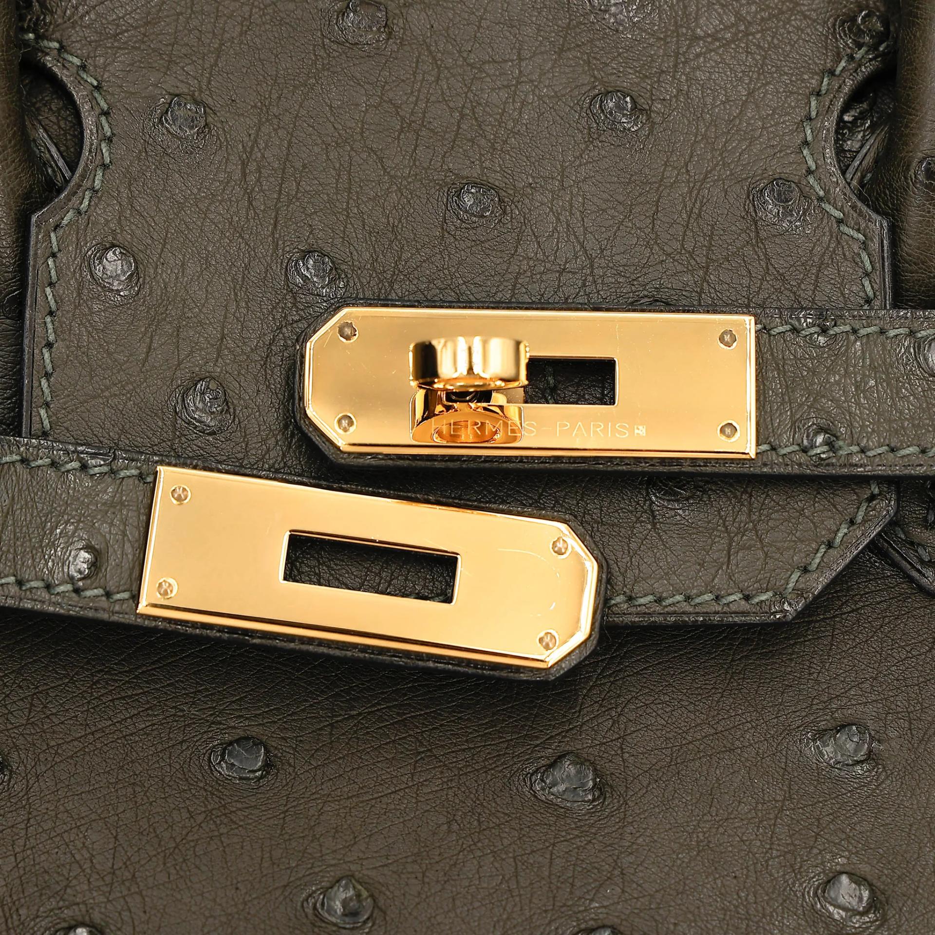 Very Good ( Rank A) HERMÈS Birkin 30 Vert Veronese (6H) Ostrich Gold hardware T (2015) - 14